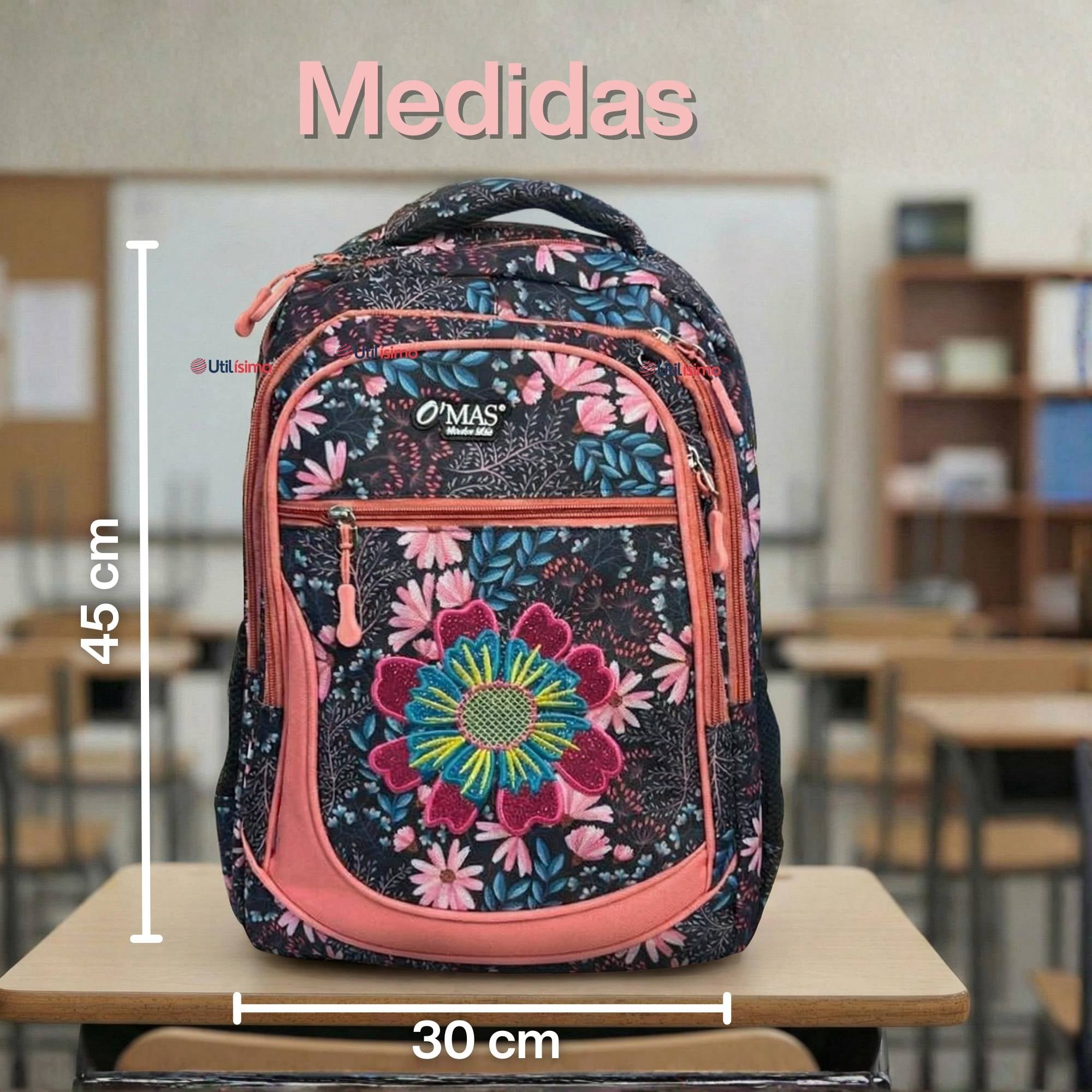 MOCHILA BOLSO ESCOLAR + ESTUCHE + LONCHERA 45CM NIÑA TELA OXFORD NIGHT BLOSSOM - 3