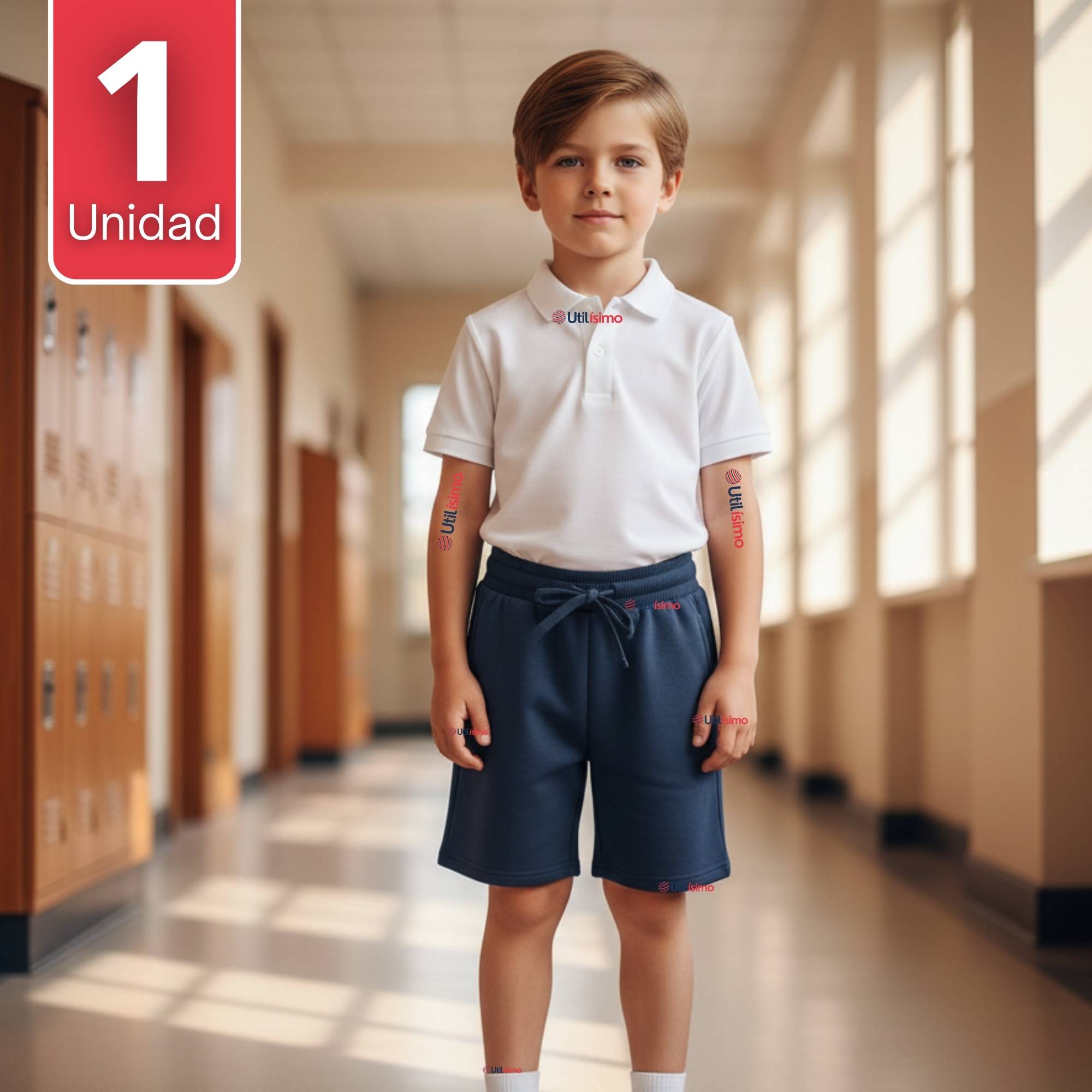 PACK 2 PANTALON CORTO SHORT ESCOLAR NIÑO ALGODON DEPORTIVO AZUL MARINO - 1