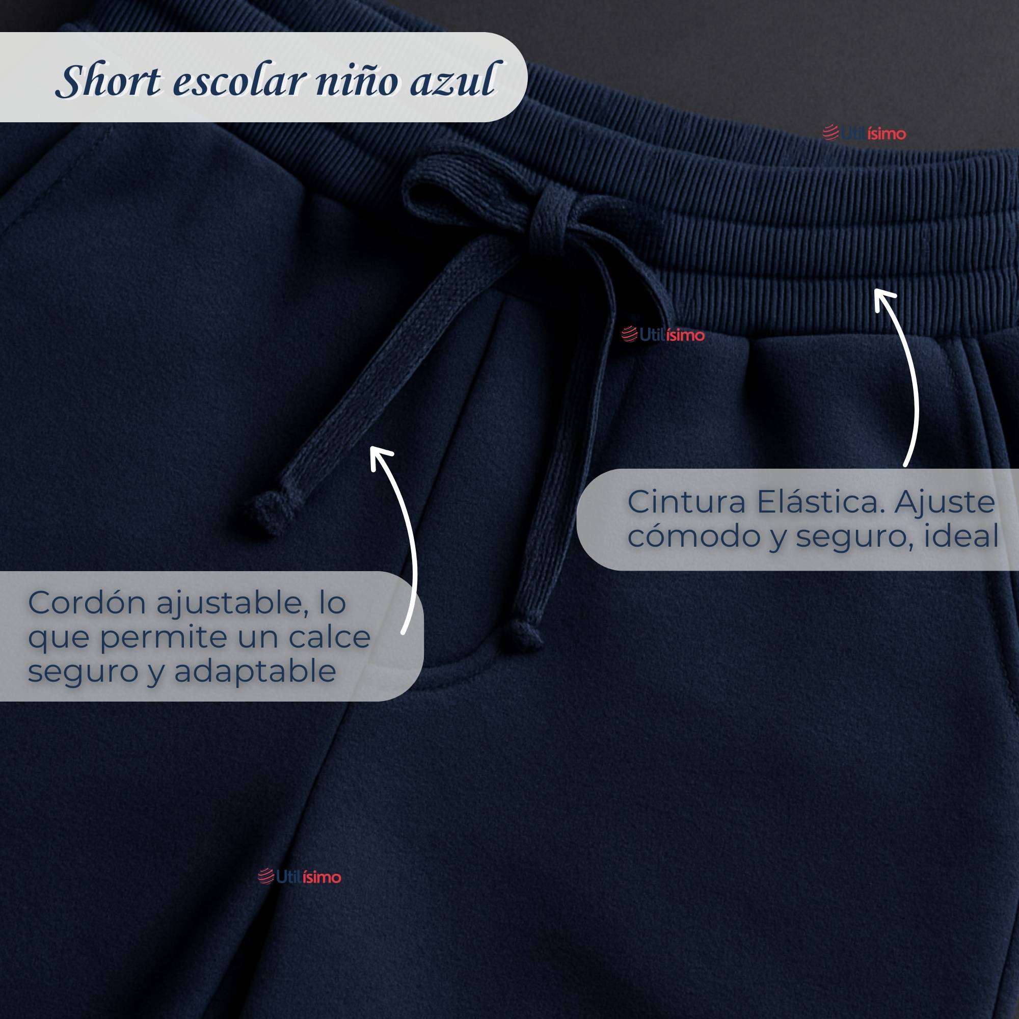 PACK 2 PANTALON CORTO SHORT ESCOLAR NIÑO ALGODON DEPORTIVO AZUL MARINO - 7