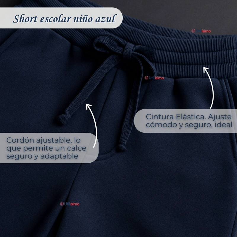 PACK 2 PANTALON CORTO SHORT ESCOLAR NIÑO ALGODON DEPORTIVO AZUL MARINO - 7