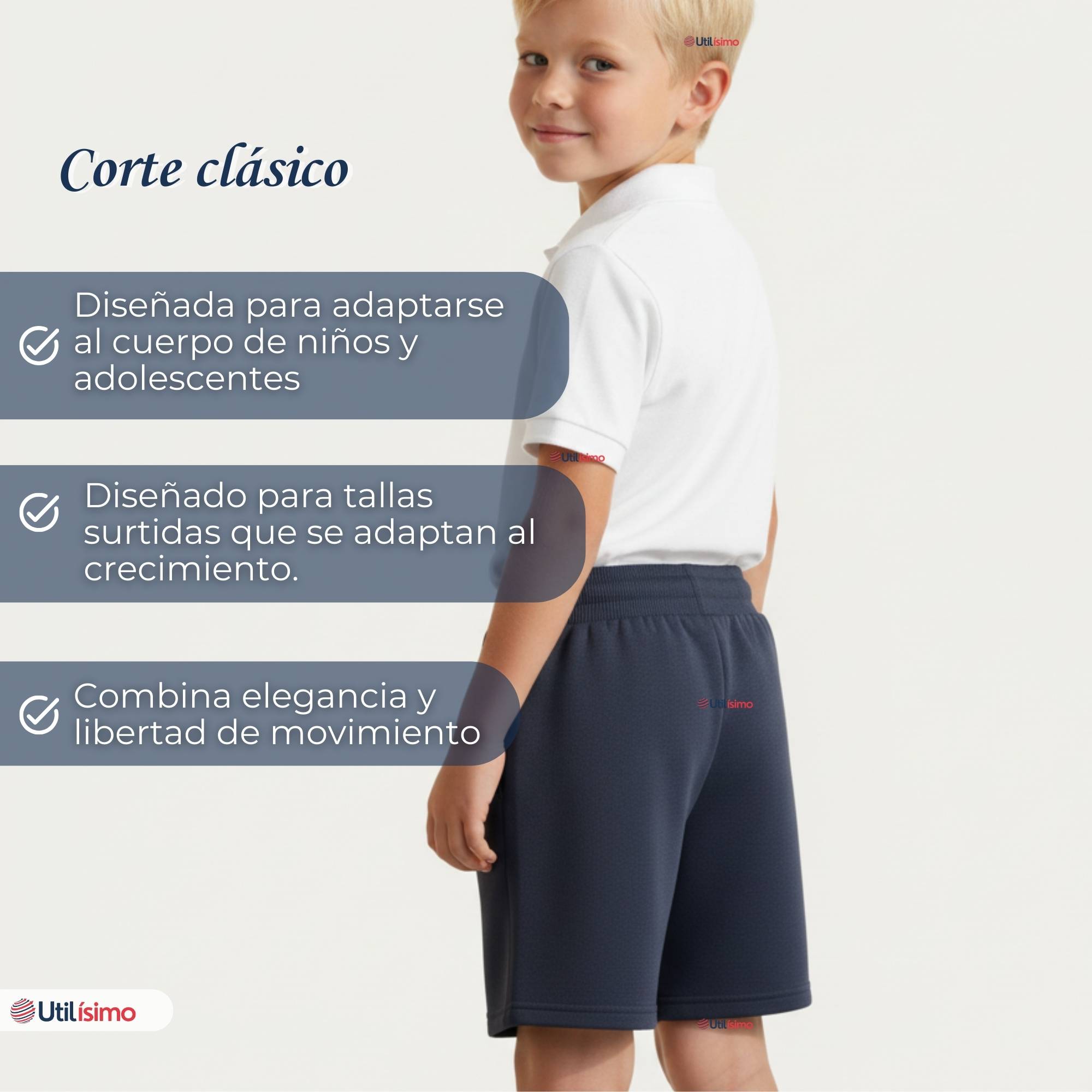 PACK 2 PANTALON CORTO SHORT ESCOLAR NIÑO ALGODON DEPORTIVO AZUL MARINO - 9