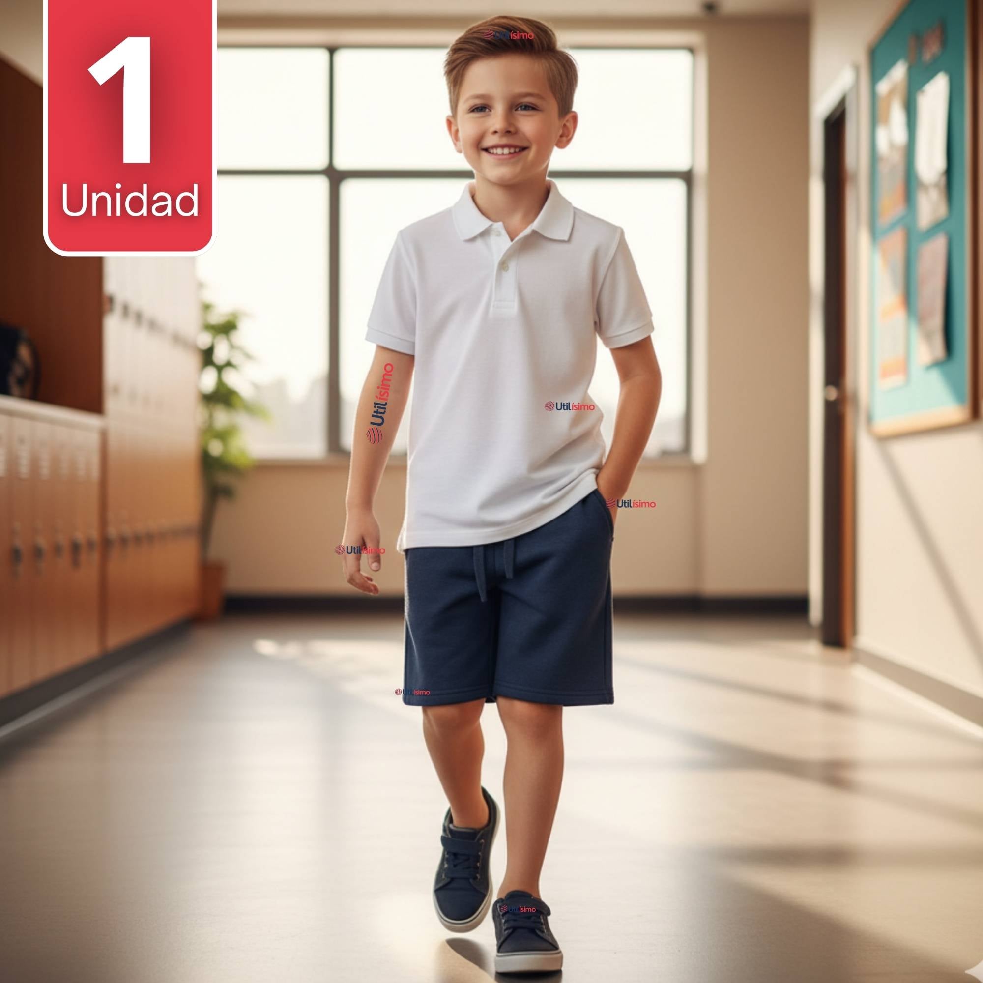 PANTALON CORTO SHORT NIÑO ALGODON DEPORTIVO ESCOLAR AZUL MARINO - 1
