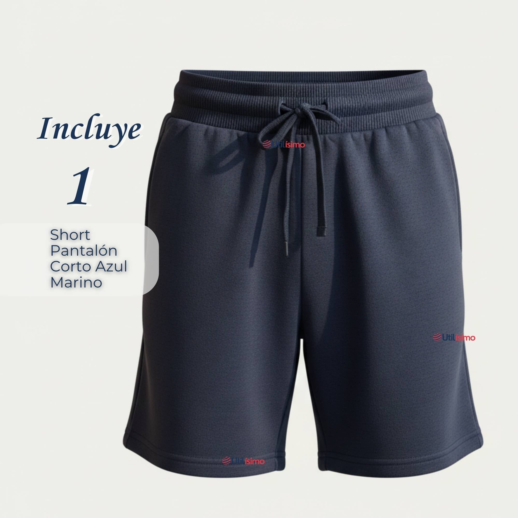 PANTALON CORTO SHORT NIÑO ALGODON DEPORTIVO ESCOLAR AZUL MARINO - 4