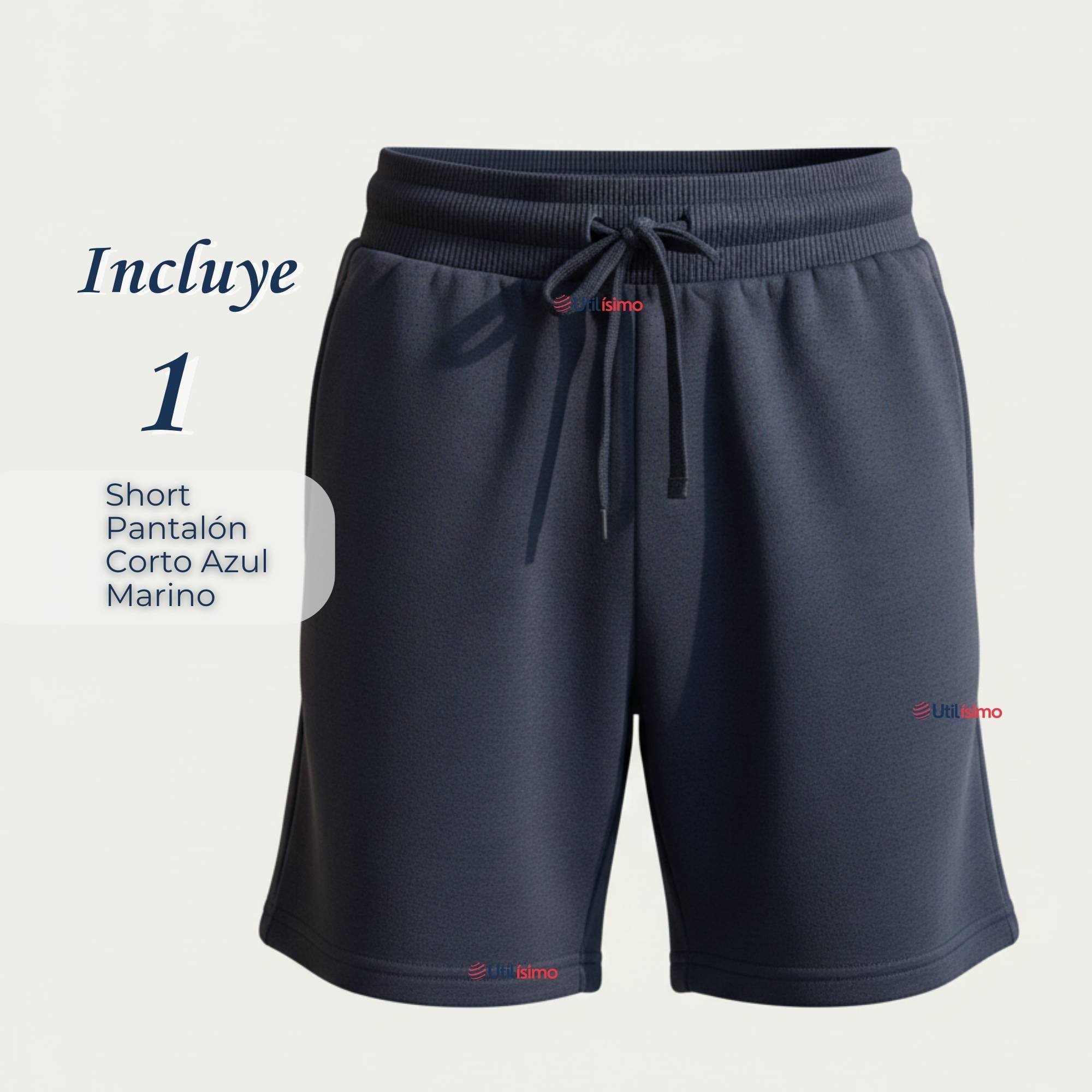 PANTALON CORTO SHORT NIÑO ALGODON DEPORTIVO ESCOLAR AZUL MARINO - 4