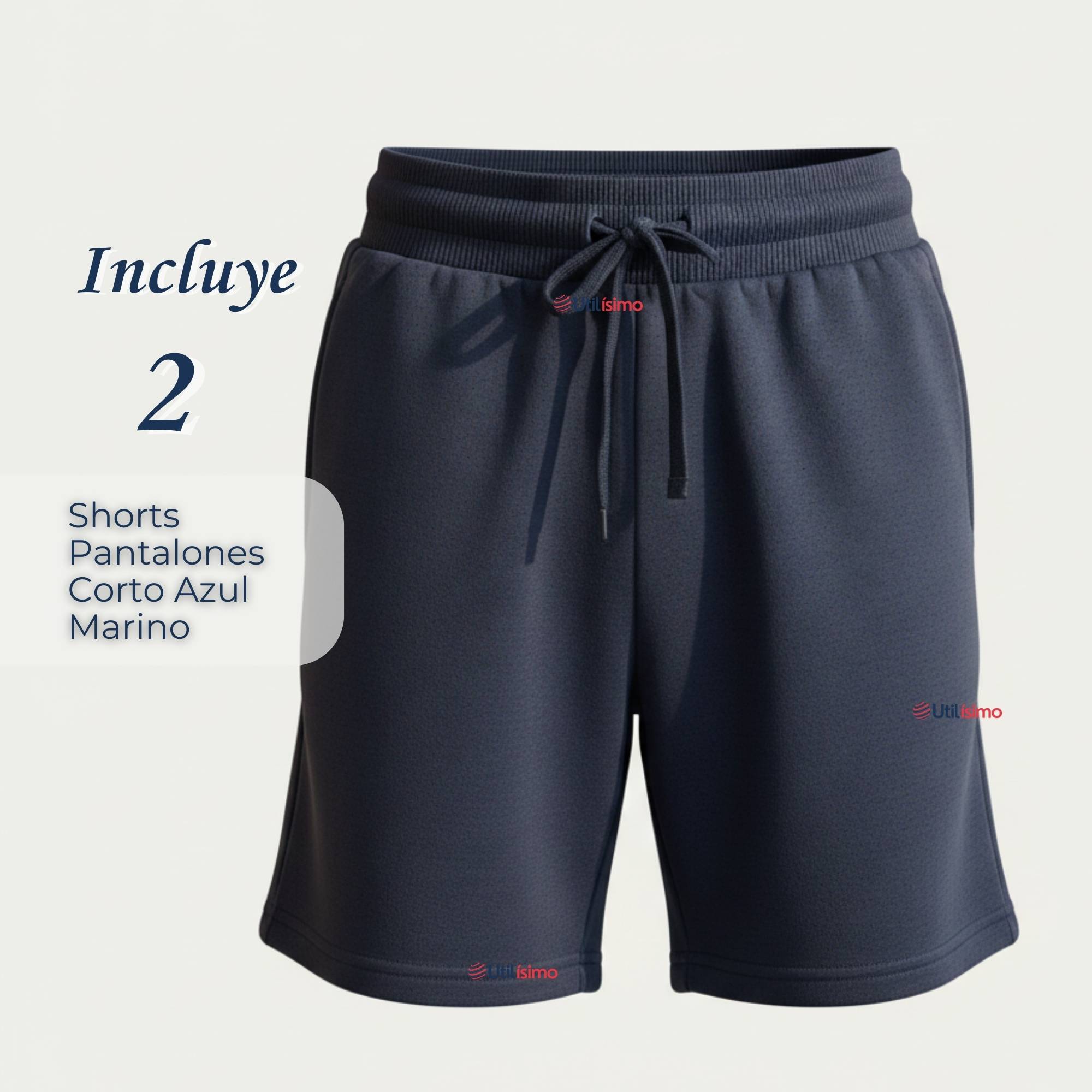 PACK 2 PANTALON CORTO SHORT ESCOLAR JUVENIL ALGODON DEPORTIVO AZUL MARINO - 4