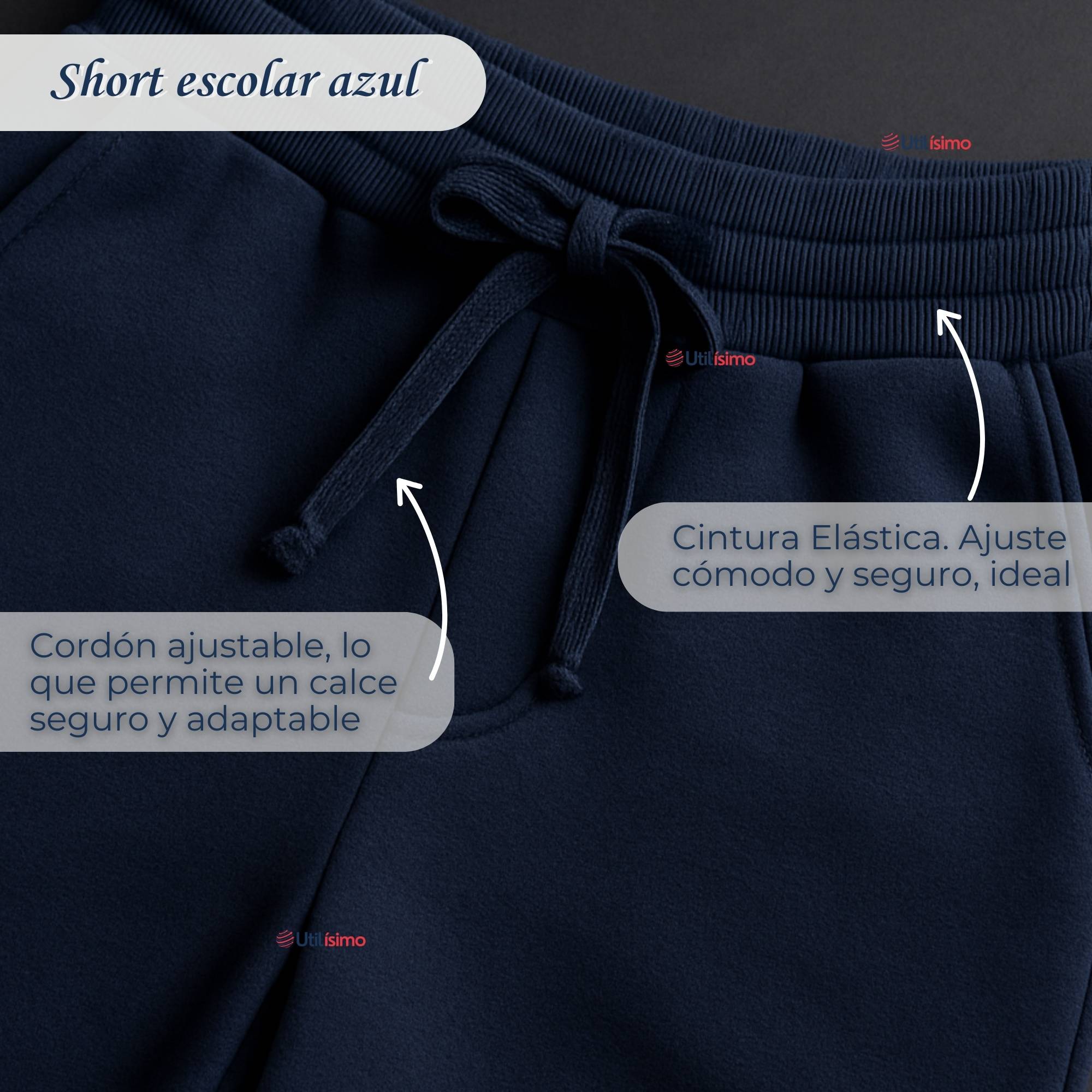 PACK 2 PANTALON CORTO SHORT ESCOLAR JUVENIL ALGODON DEPORTIVO AZUL MARINO - 6