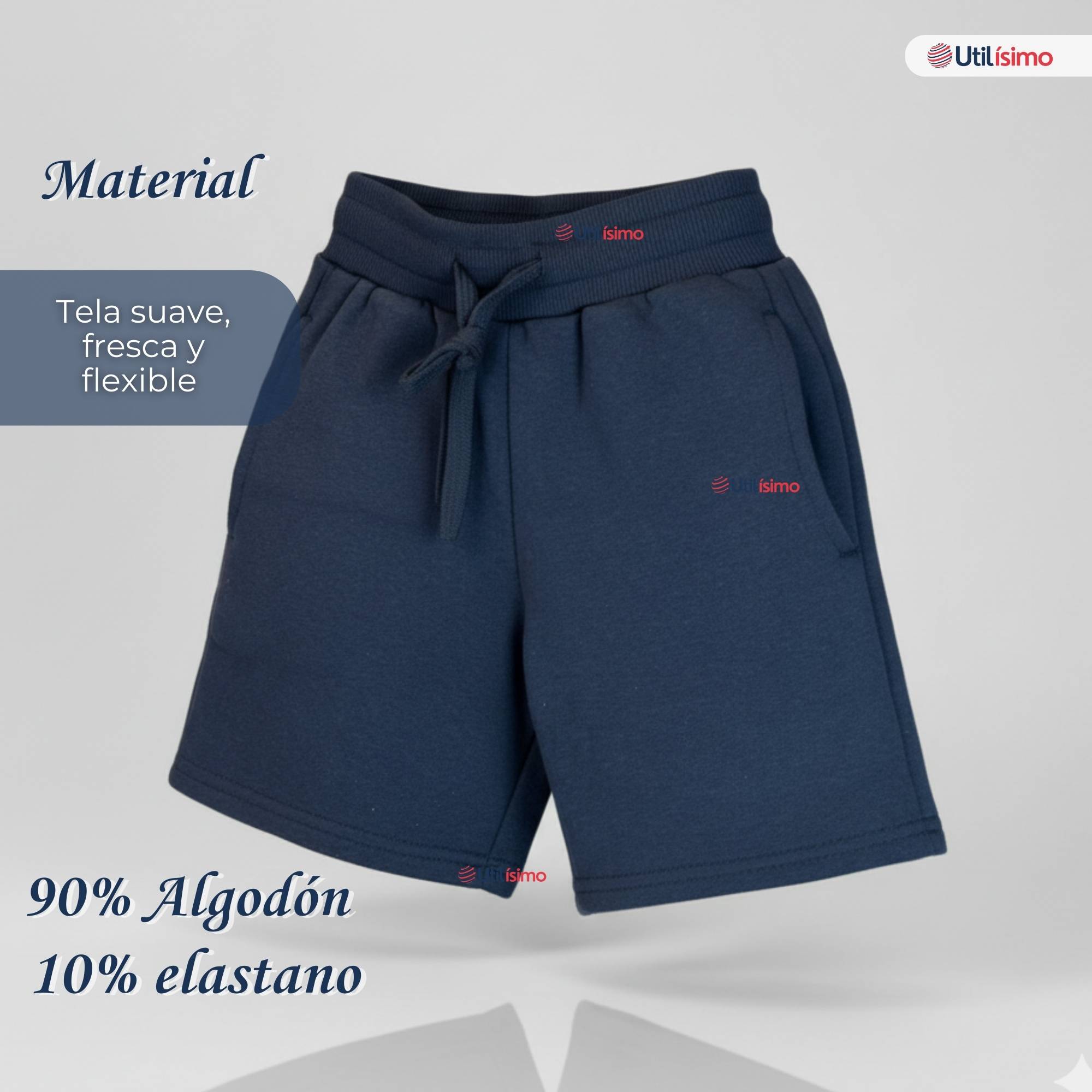 PACK 2 PANTALON CORTO SHORT ESCOLAR JUVENIL ALGODON DEPORTIVO AZUL MARINO - 8