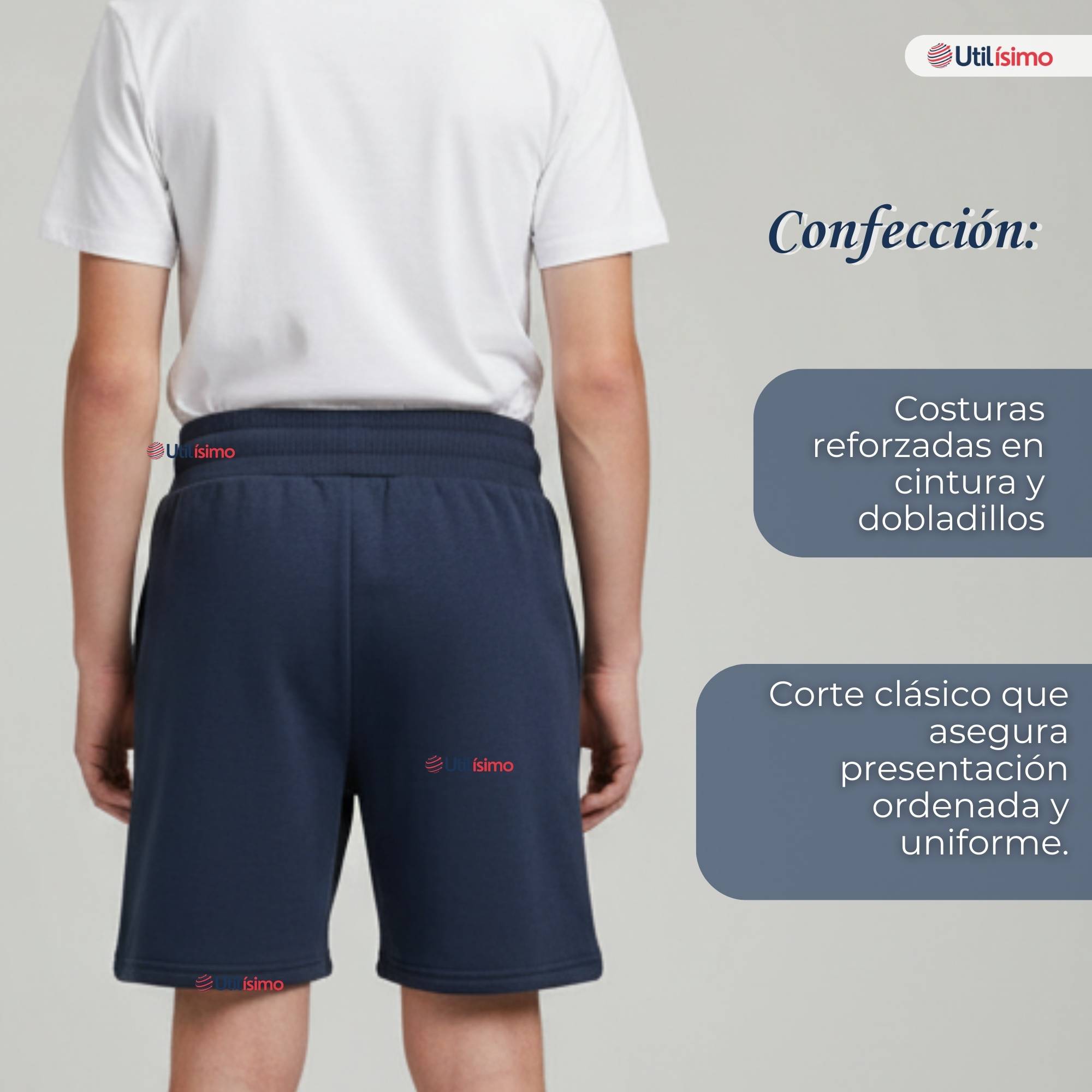 PACK 2 PANTALON CORTO SHORT ESCOLAR JUVENIL ALGODON DEPORTIVO AZUL MARINO - 9