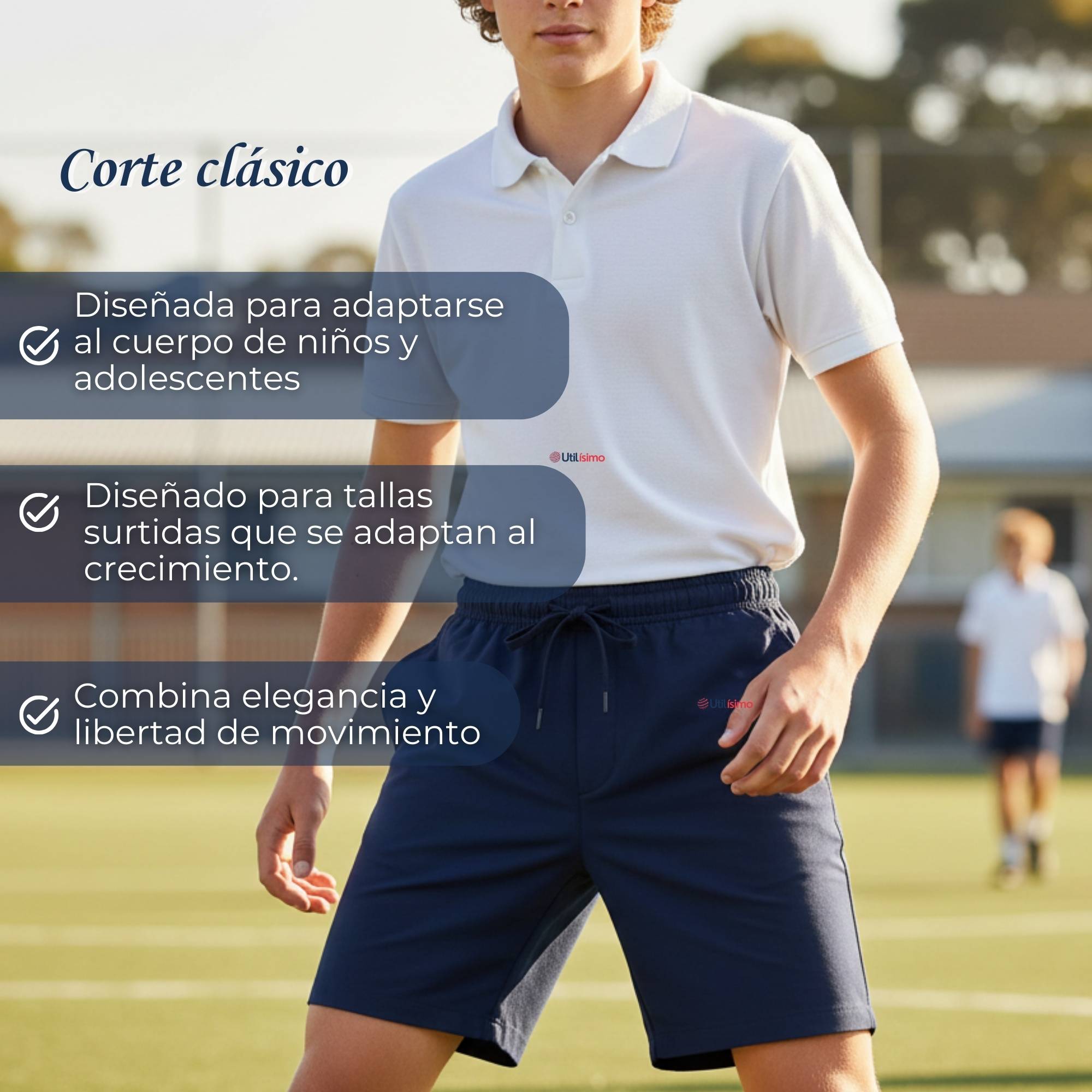 PACK 2 PANTALON CORTO SHORT ESCOLAR JUVENIL ALGODON DEPORTIVO AZUL MARINO - 10