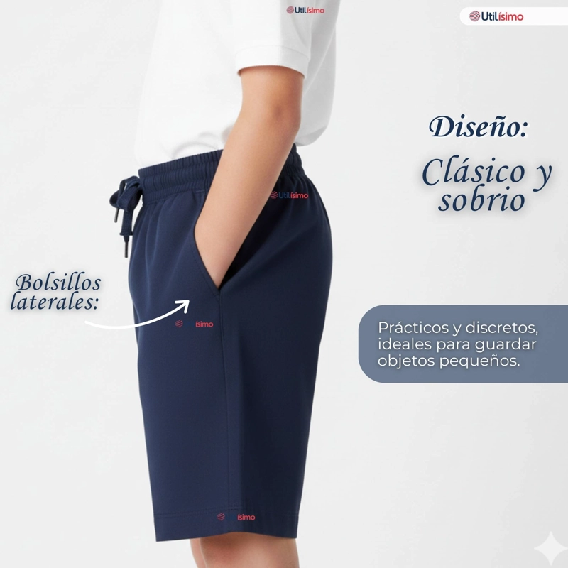 PACK 2 PANTALON CORTO SHORT ESCOLAR JUVENIL ALGODON DEPORTIVO AZUL MARINO - 11