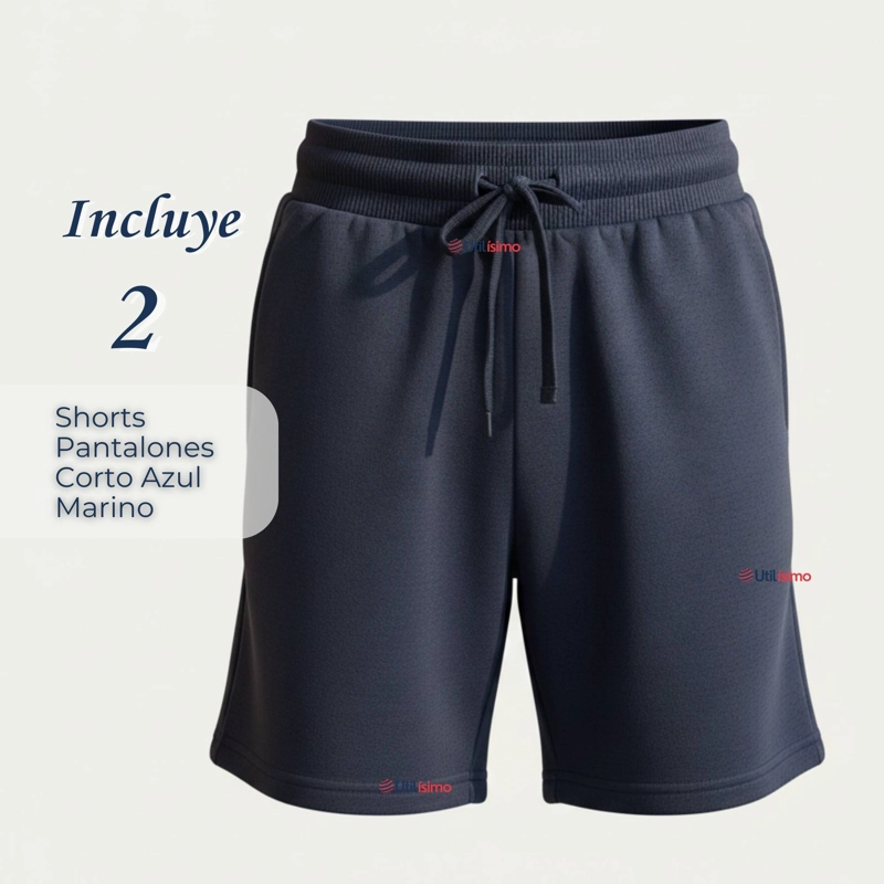 PACK 2 PANTALON CORTO SHORT ESCOLAR NIÑO ALGODON DEPORTIVO AZUL MARINO - 4