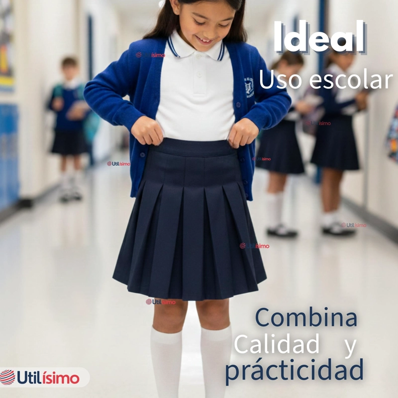 FALDA ESCOLAR COLOR AZUL UNIFORME PARA NIÑAS - 4