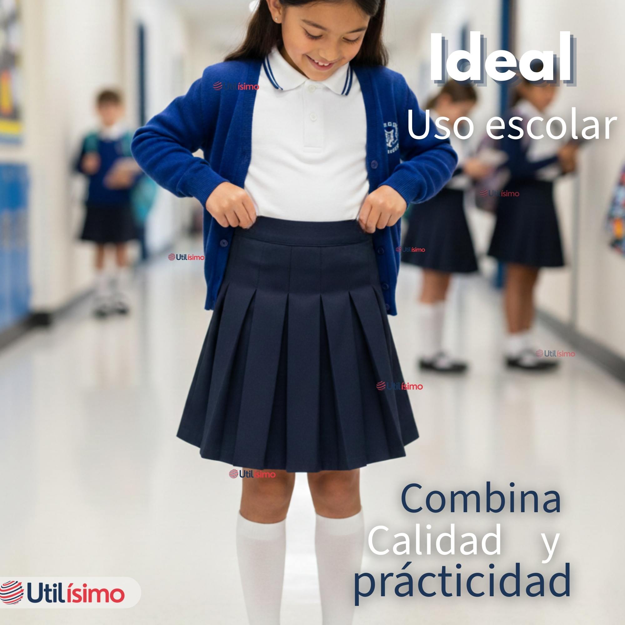 FALDA ESCOLAR COLOR AZUL UNIFORME PARA NIÑAS - 4