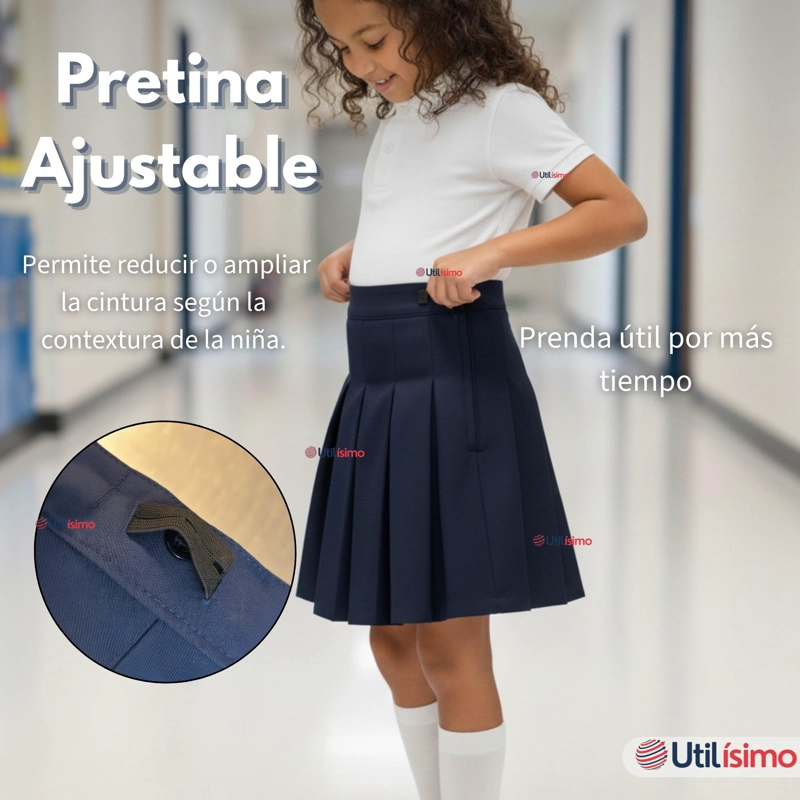 FALDA ESCOLAR COLOR AZUL UNIFORME PARA NIÑAS - 7