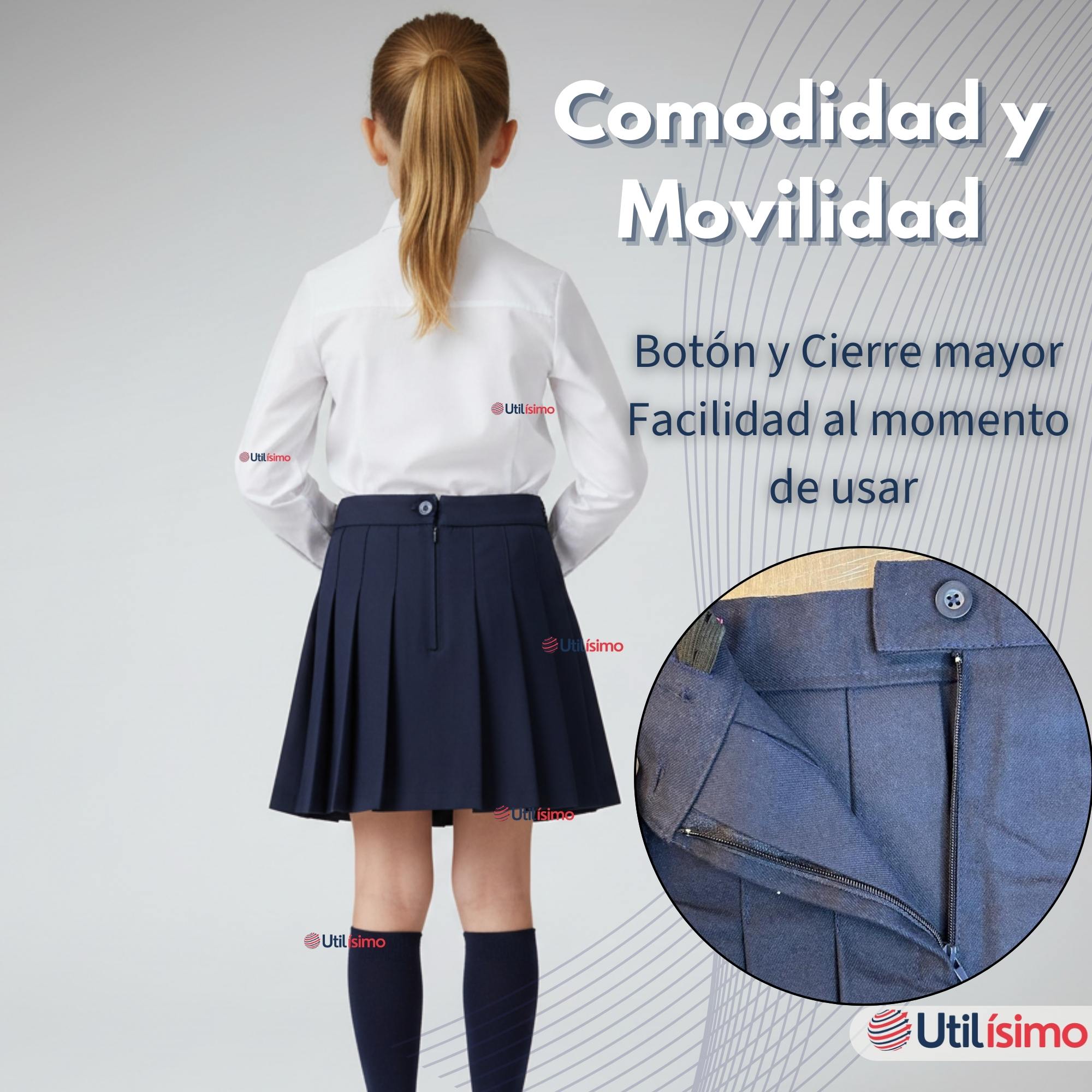 FALDA ESCOLAR COLOR AZUL UNIFORME PARA NIÑAS - 9