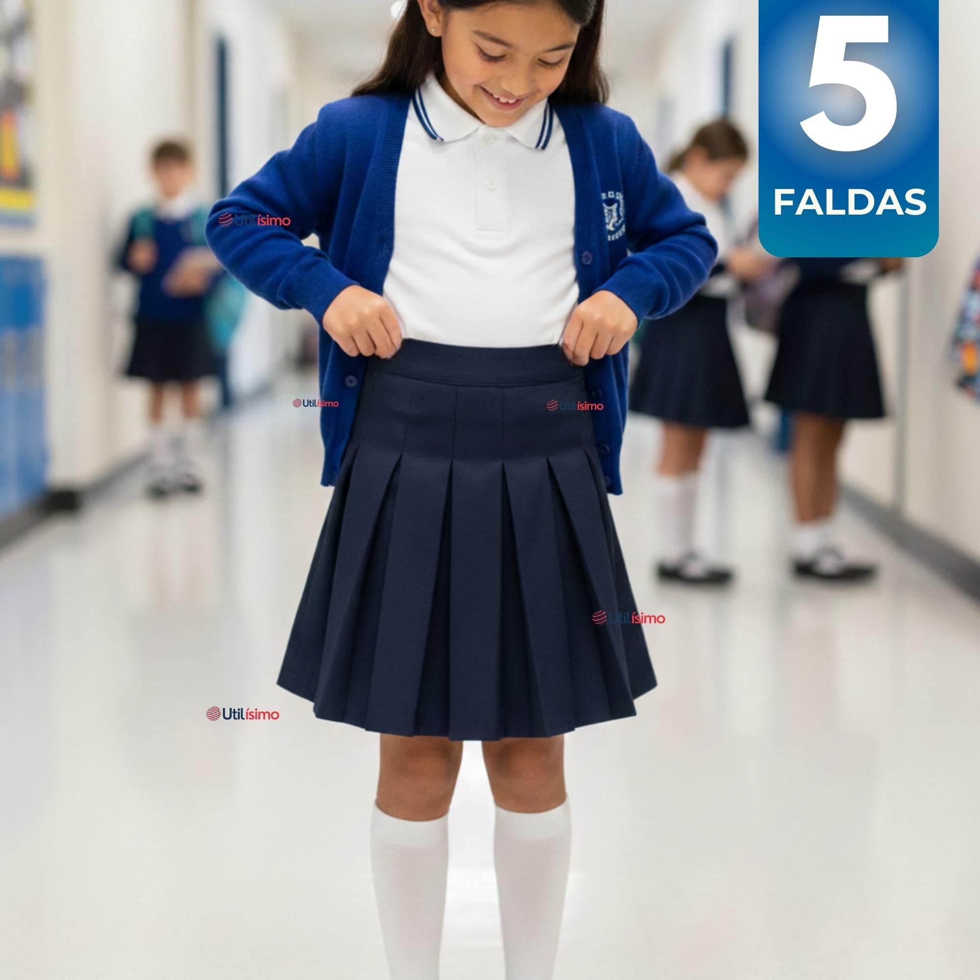 PACK 5 FALDAS ESCOLAR COLOR AZUL UNIFORME PARA NIÑAS - 1