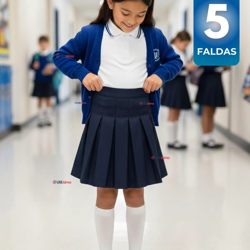 PACK 5 FALDAS ESCOLAR COLOR AZUL UNIFORME PARA NIÑAS - 1