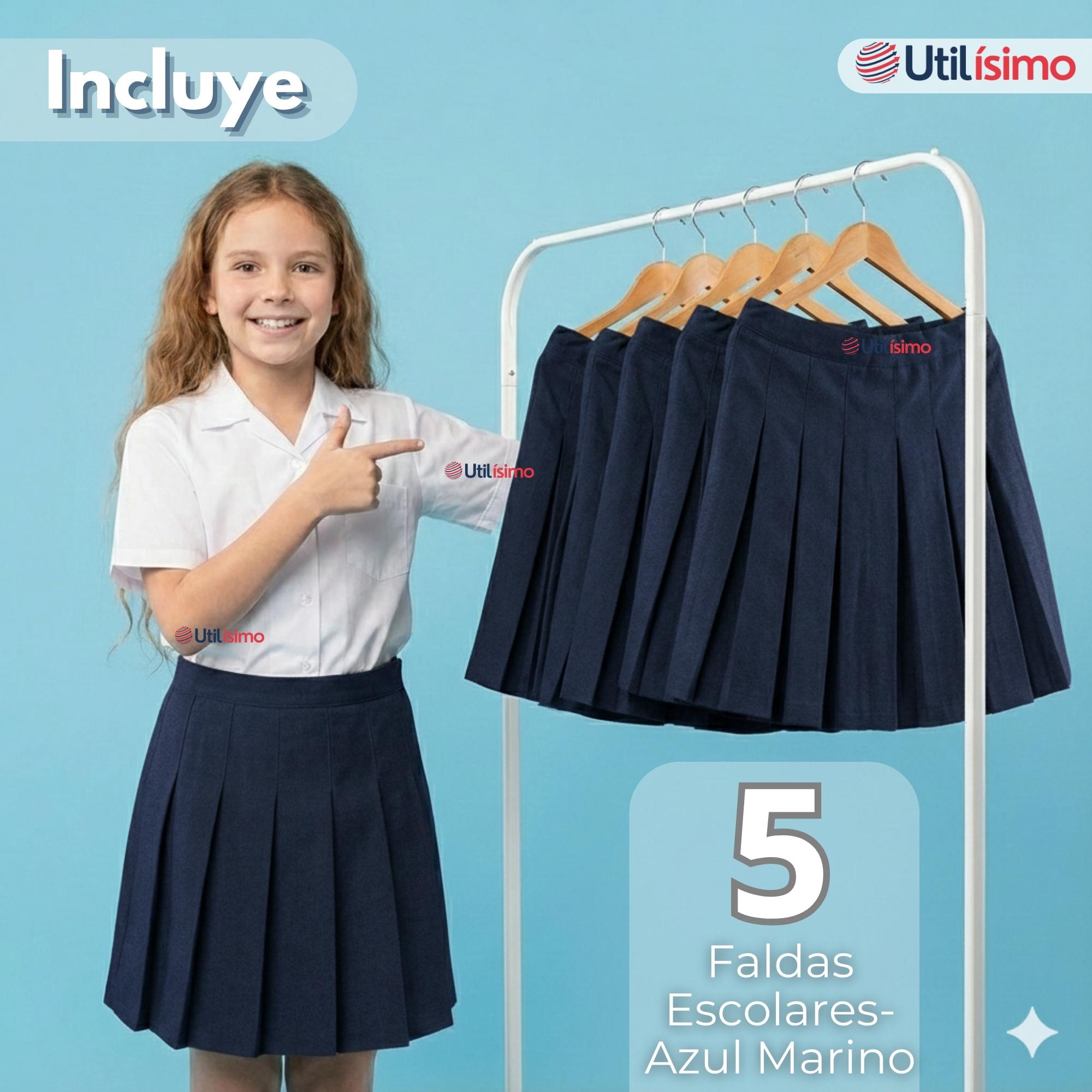 PACK 5 FALDAS ESCOLAR COLOR AZUL UNIFORME PARA NIÑAS - 5