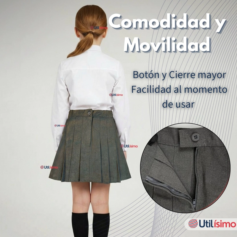 PACK 5 FALDAS ESCOLARES PLISADA COLOR GRIS NIÑA - 8