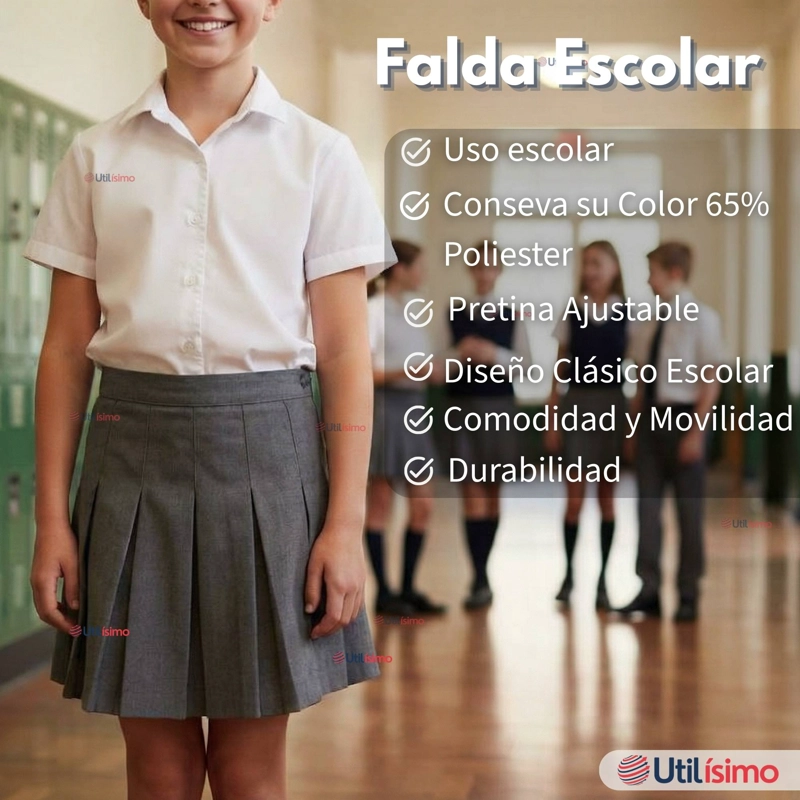 PACK 3 FALDAS ESCOLAR COLOR GRIS PARA NIÑAS - 5