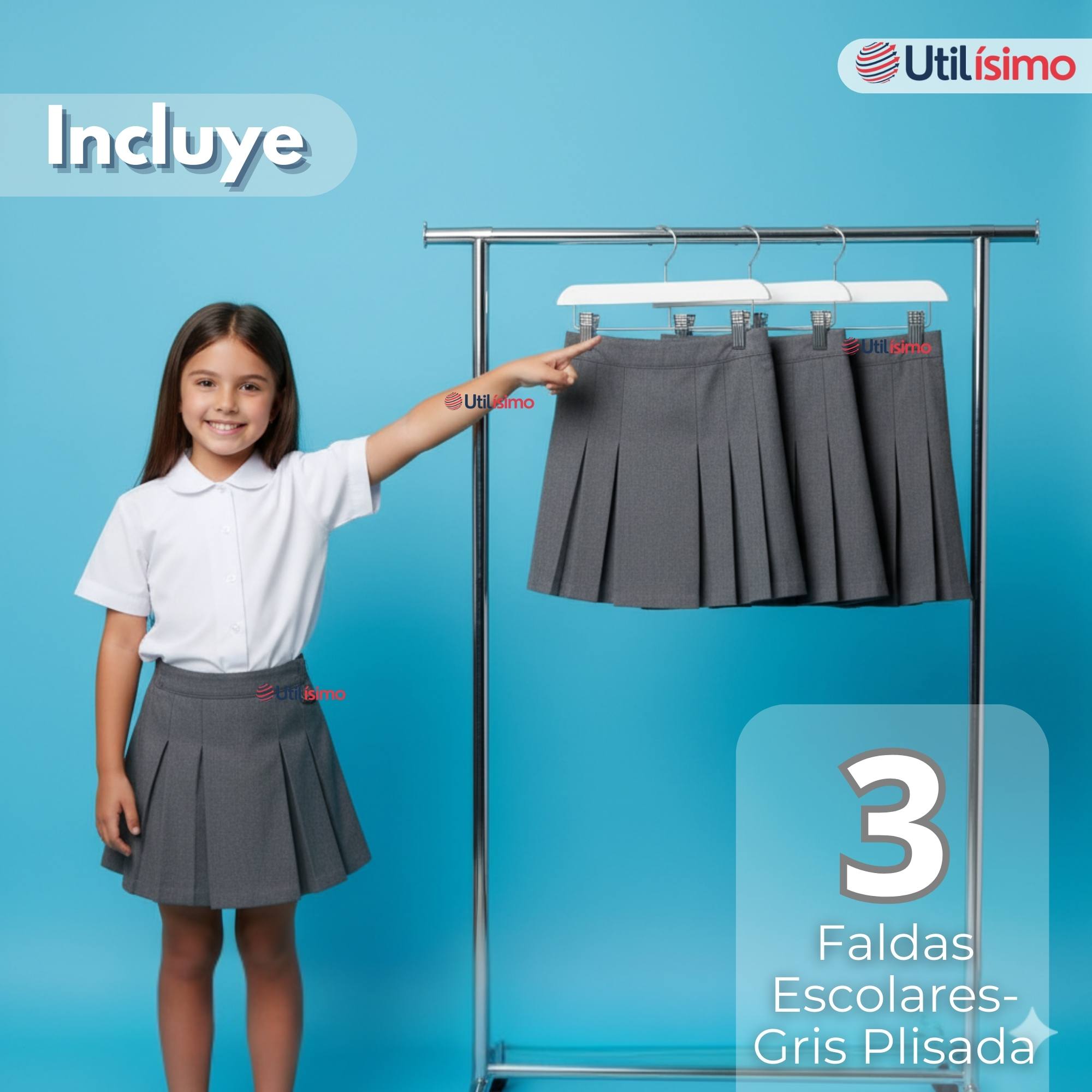 PACK 3 FALDAS ESCOLAR COLOR GRIS PARA NIÑAS - 4