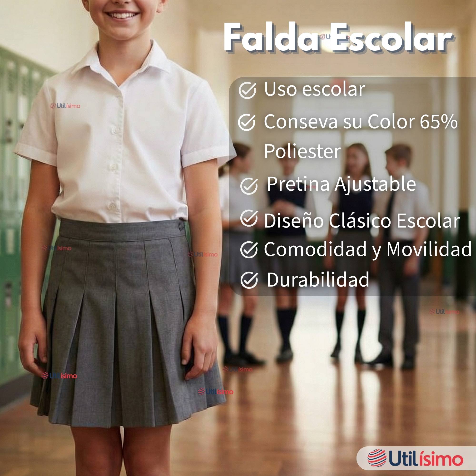 PACK 5 FALDAS ESCOLARES PLISADA COLOR GRIS NIÑA - 5