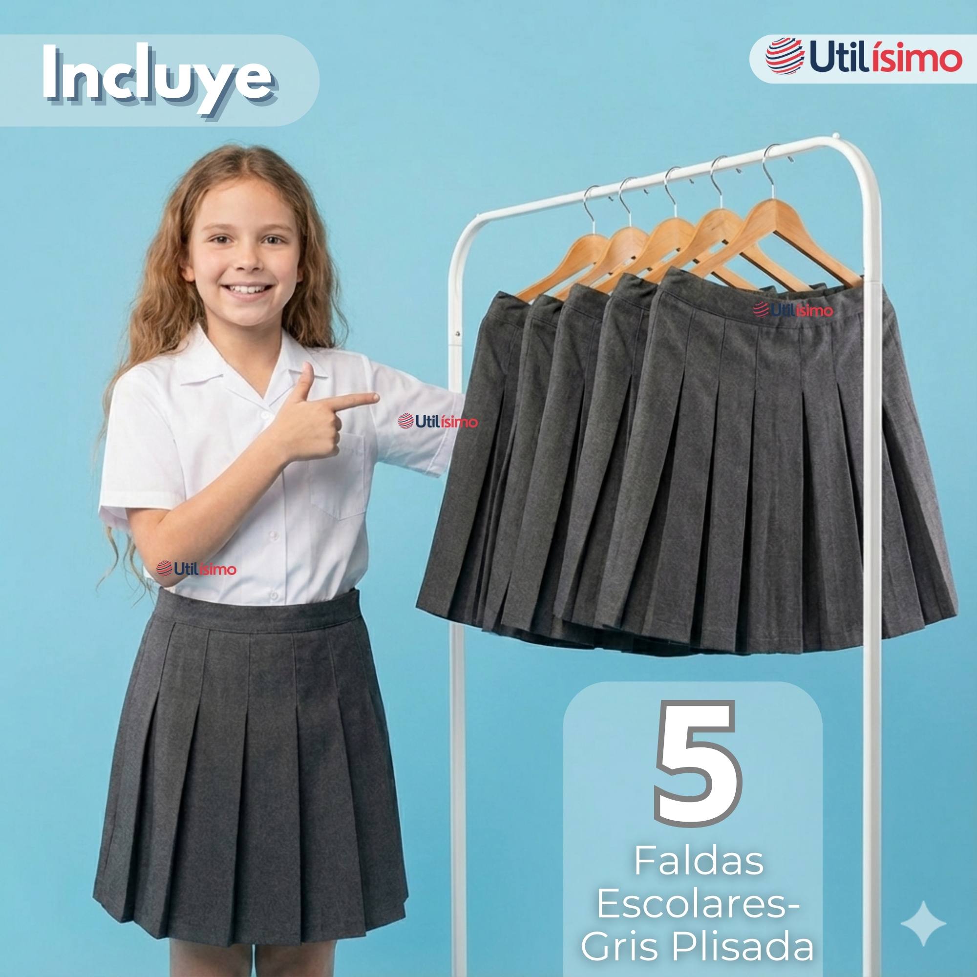 PACK 5 FALDAS ESCOLARES PLISADA COLOR GRIS NIÑA - 6