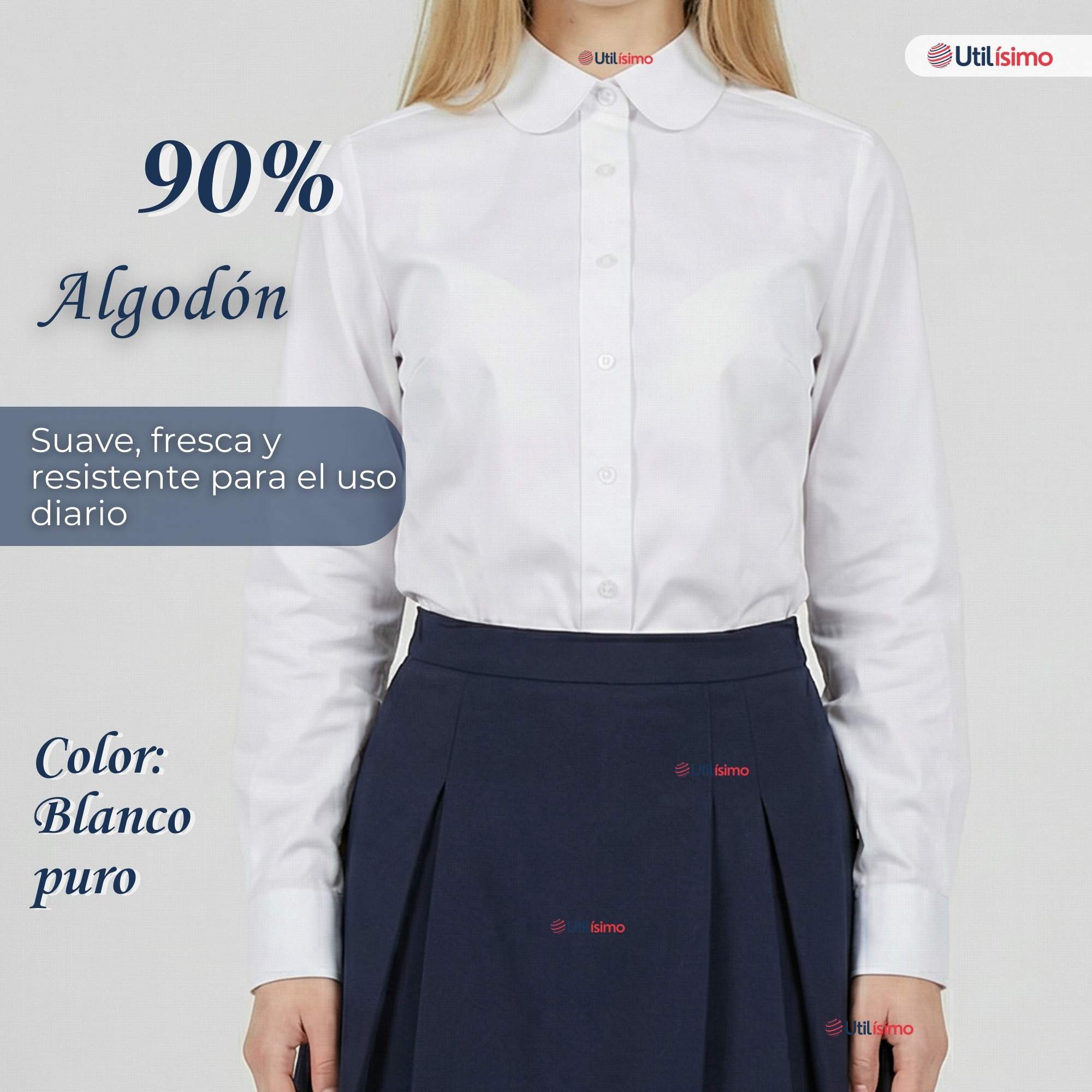 PACK 3 CAMISAS BLUSAS ESCOLARES BLANCA MANGA LARGA COLEGIO PARA NIÑAS Y JUVENIL - 3