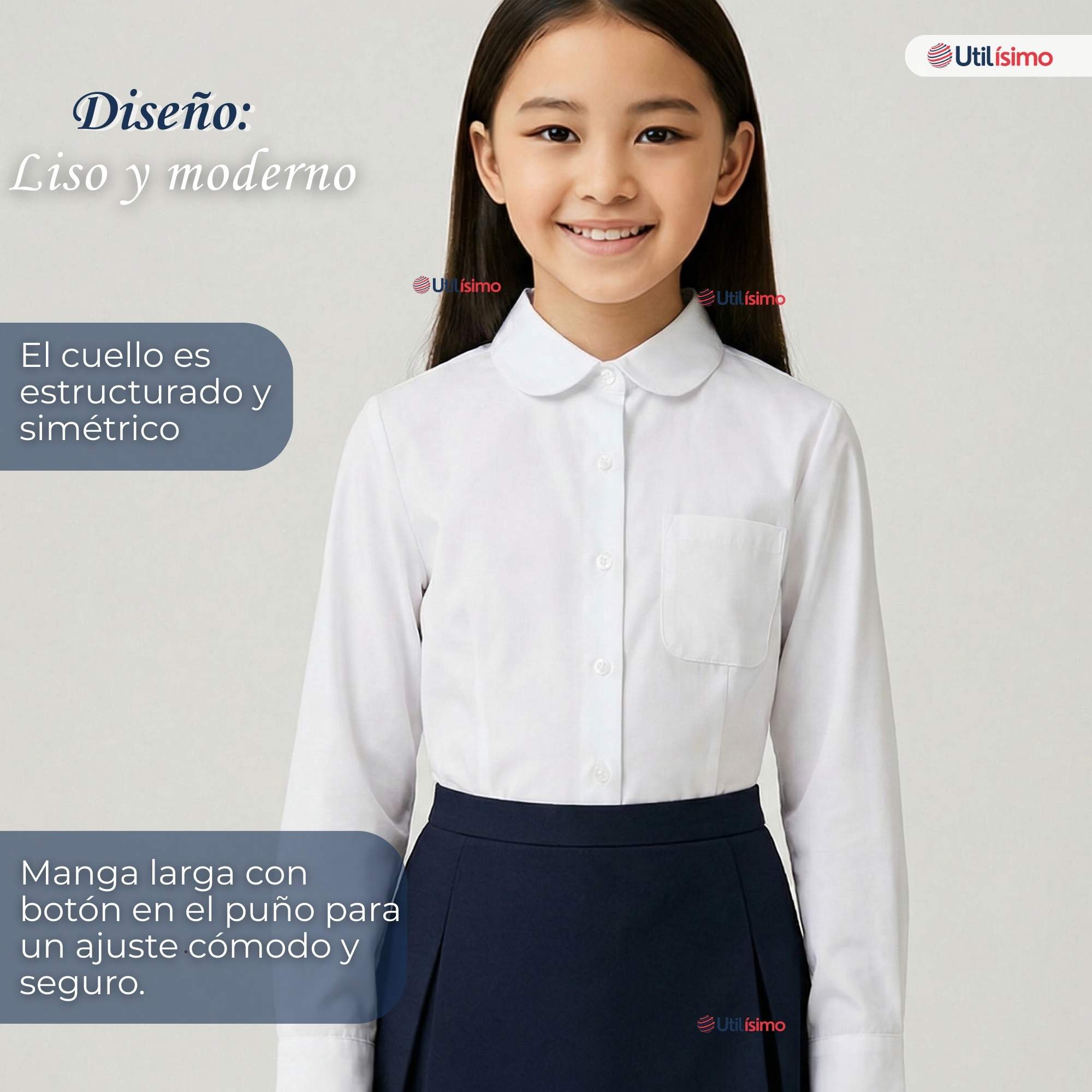 PACK 3 CAMISAS BLUSAS ESCOLARES BLANCA MANGA LARGA COLEGIO PARA NIÑAS Y JUVENIL - 5