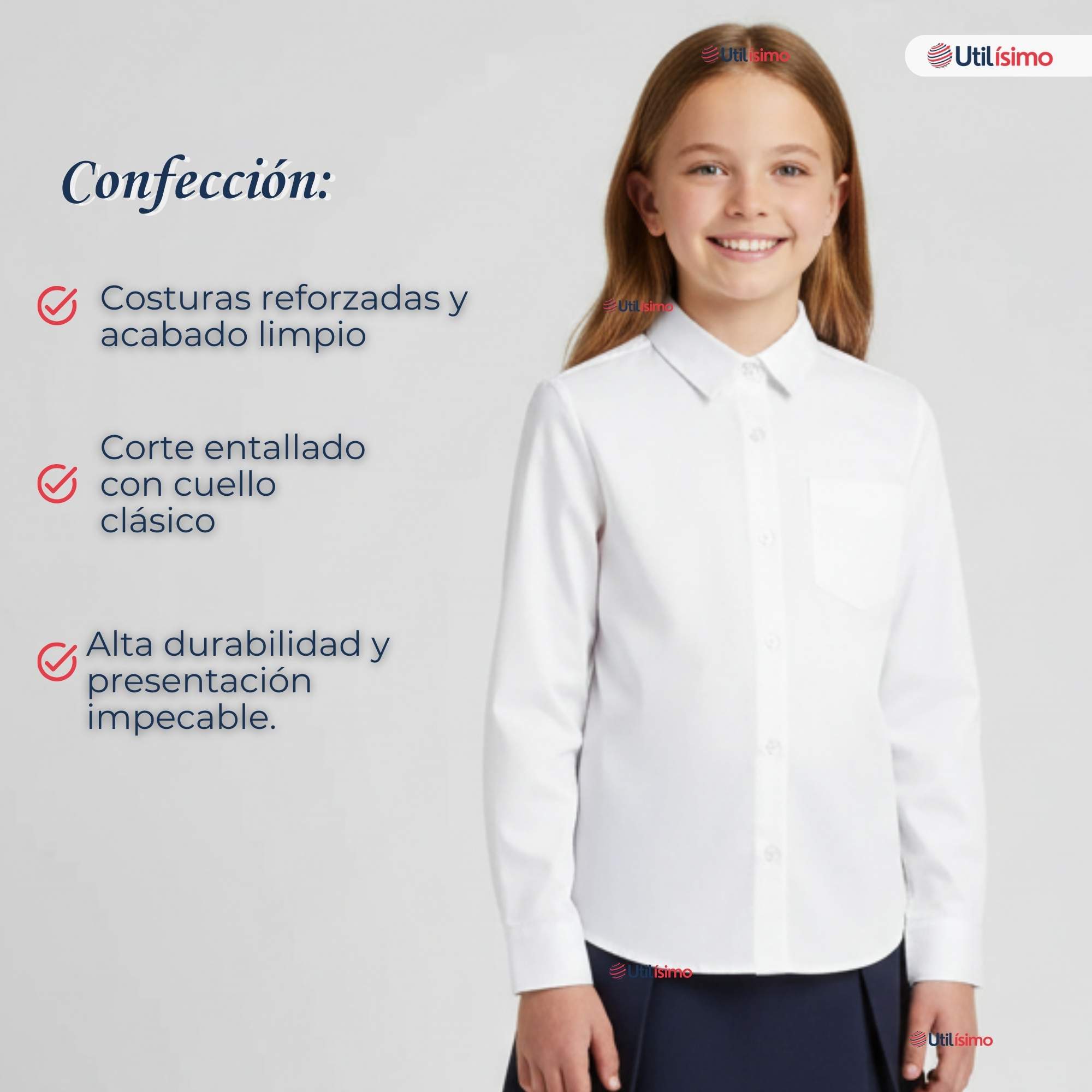 PACK 3 CAMISAS BLUSAS ESCOLARES BLANCA MANGA LARGA COLEGIO PARA NIÑAS Y JUVENIL - 6