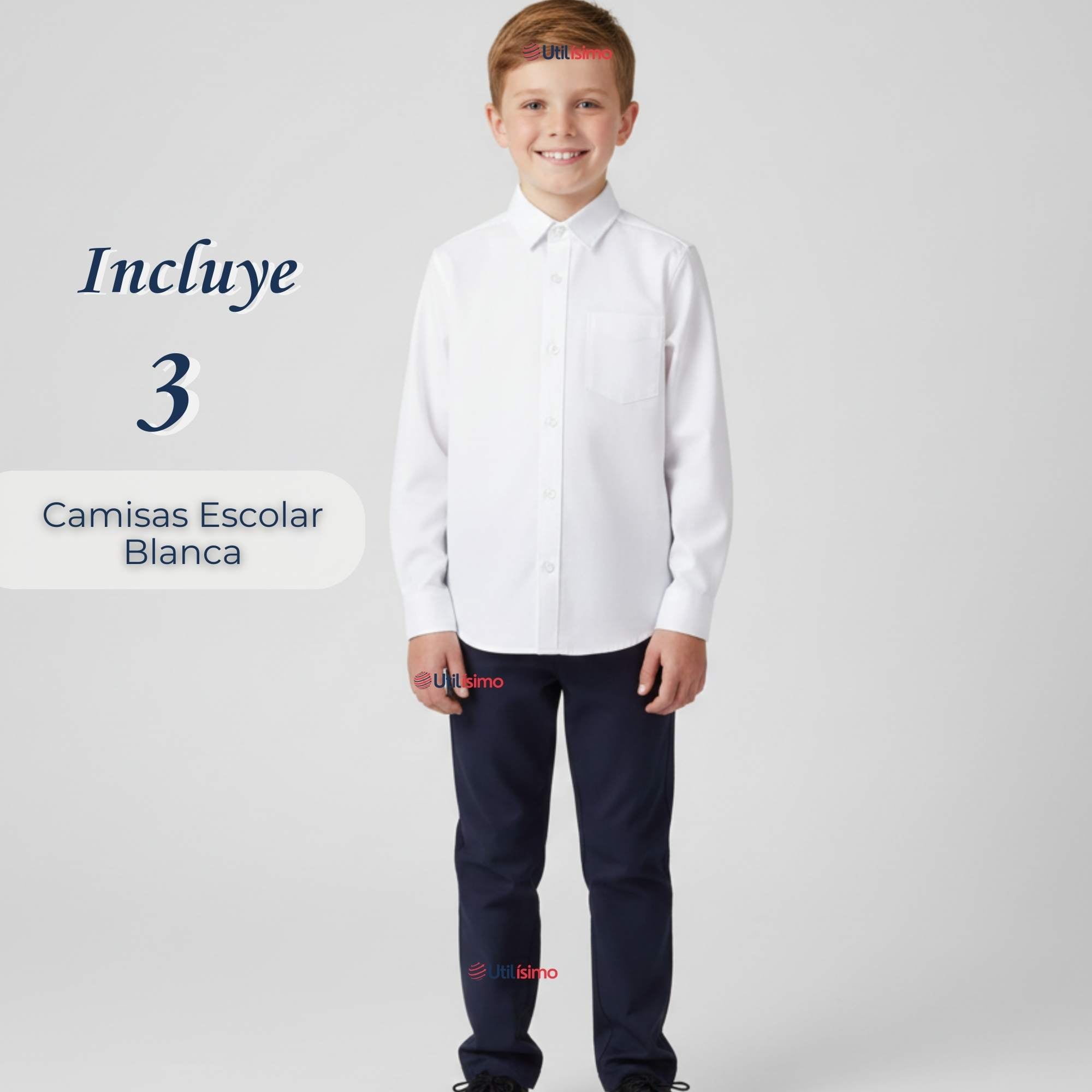 PACK 3 CAMISAS ESCOLARES BLANCA MANGA LARGA COLEGIO PARA NIÑOS Y JUVENIL - 4