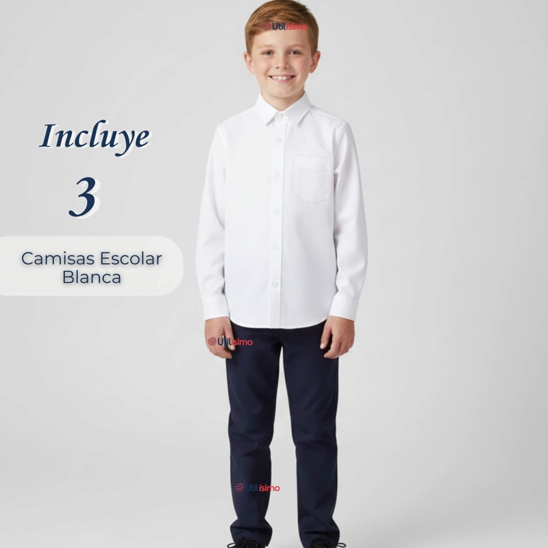 PACK 3 CAMISAS ESCOLARES BLANCA MANGA LARGA COLEGIO PARA NIÑOS Y JUVENIL - 4