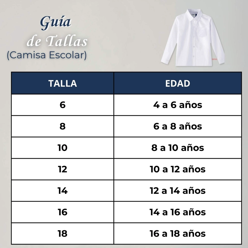 PACK 3 CAMISAS ESCOLARES BLANCA MANGA LARGA COLEGIO PARA NIÑOS Y JUVENIL - 6