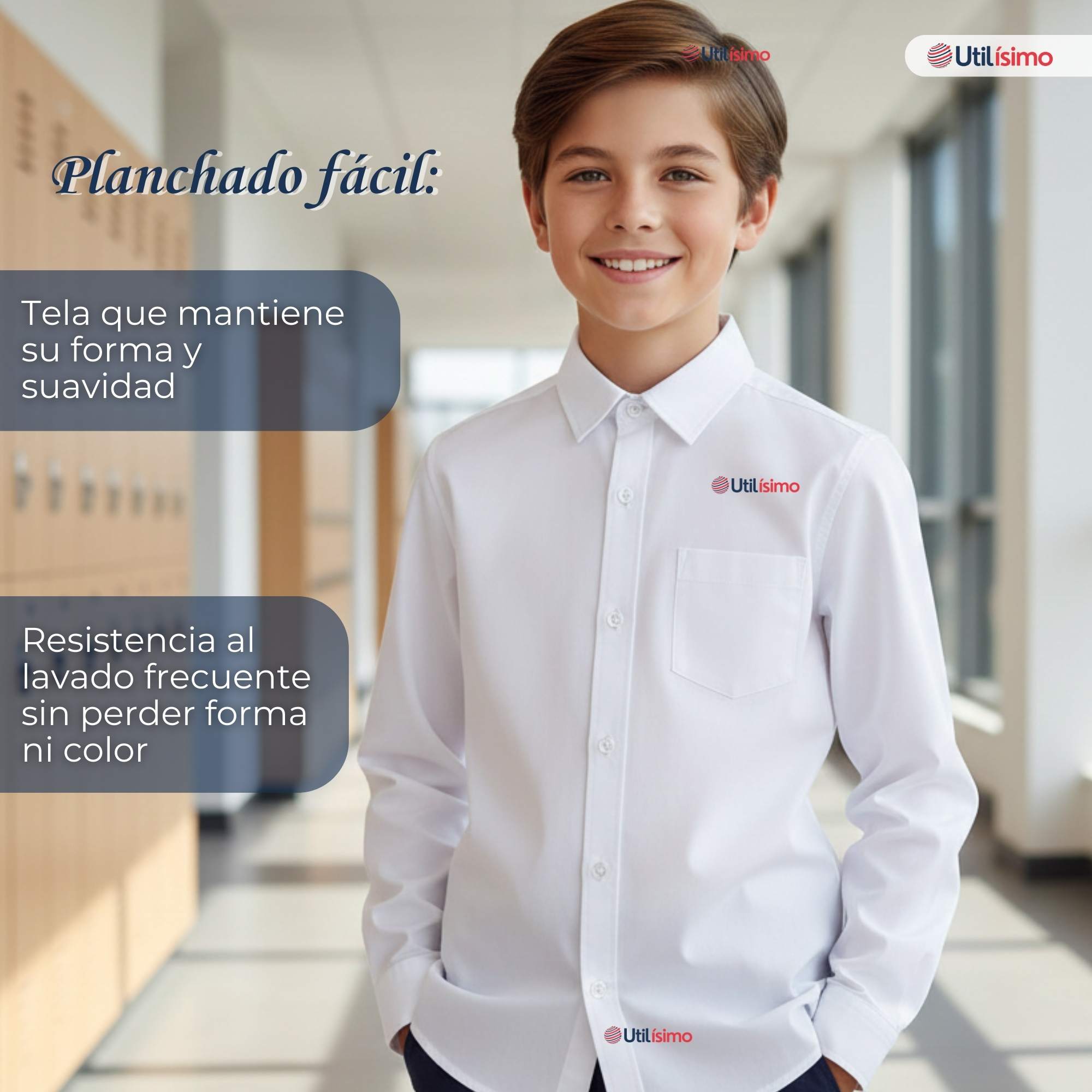 PACK 3 CAMISAS ESCOLARES BLANCA MANGA LARGA COLEGIO PARA NIÑOS Y JUVENIL - 2