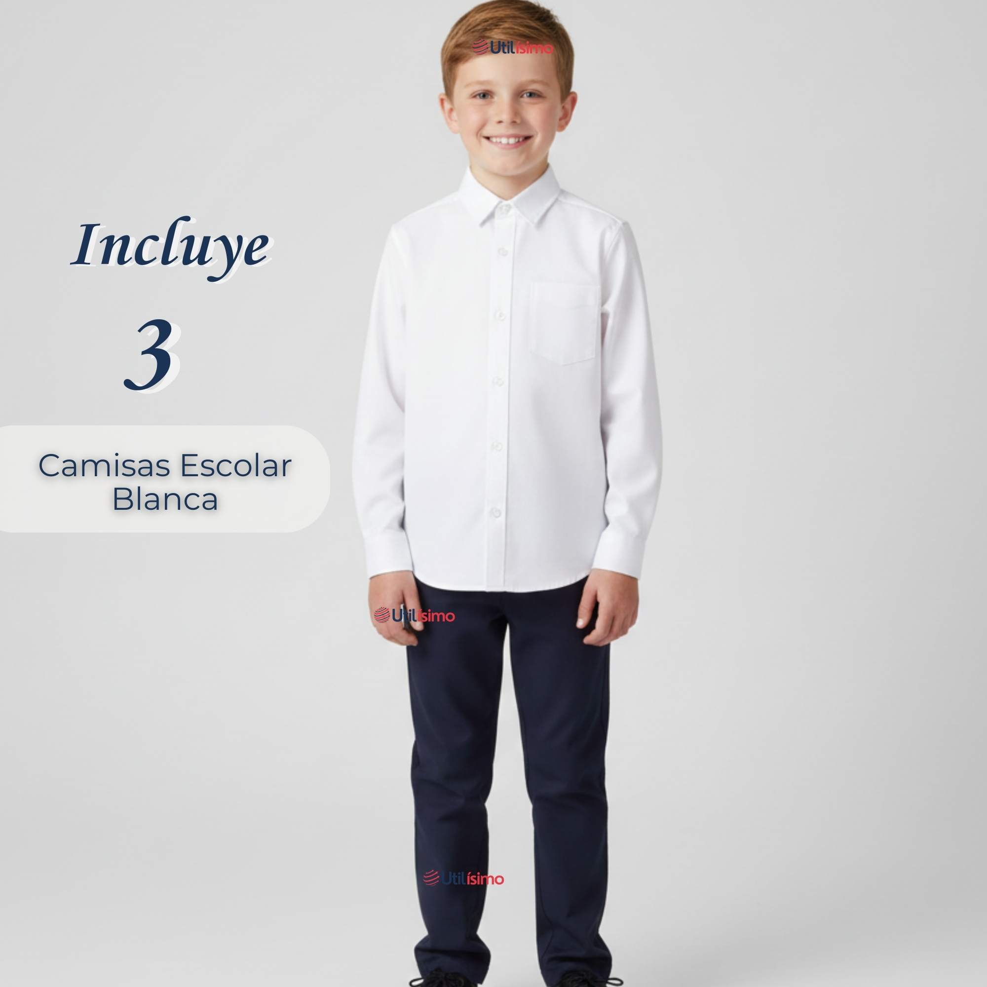 PACK 3 CAMISAS ESCOLARES BLANCA MANGA LARGA COLEGIO PARA NIÑOS Y JUVENIL - 4