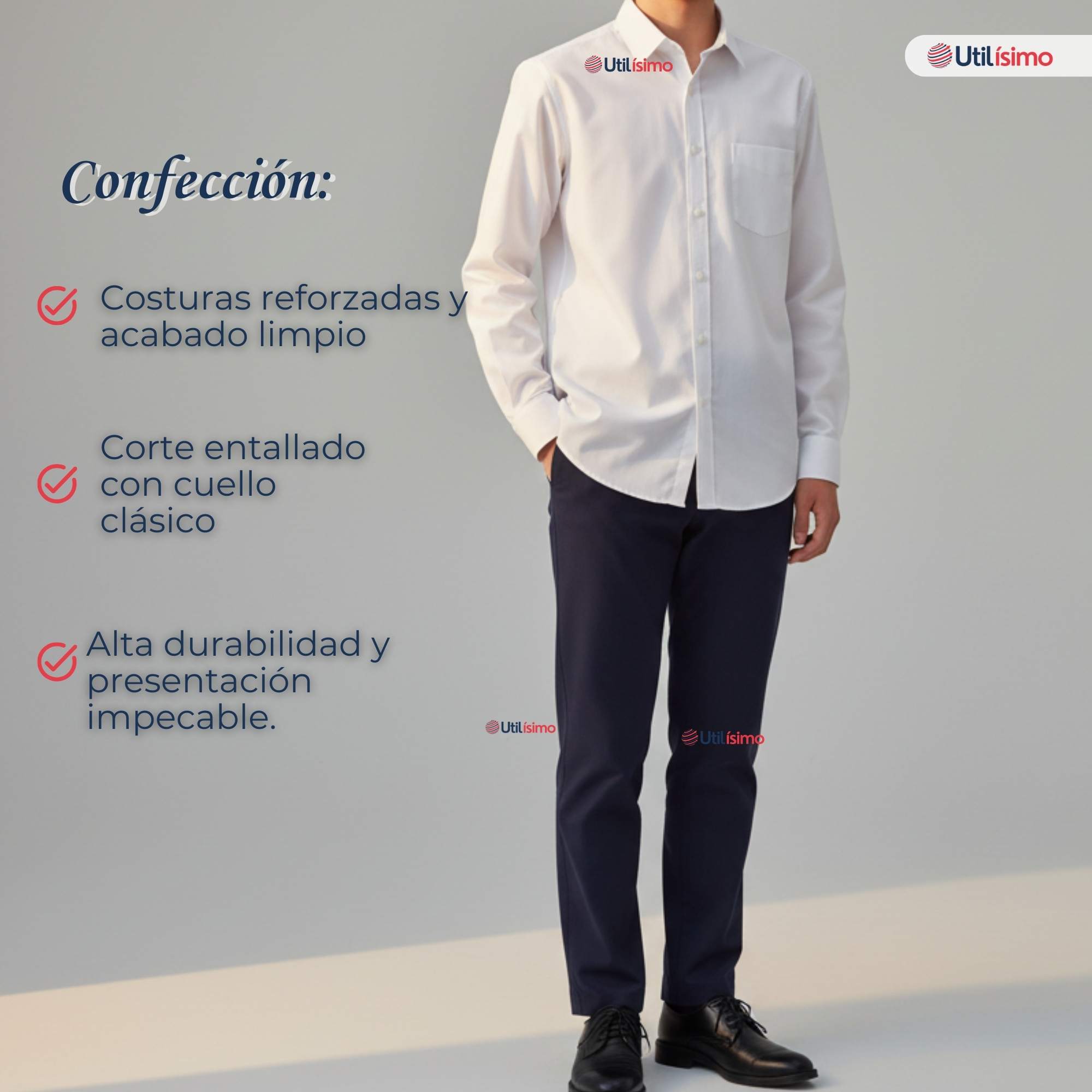 PACK 3 CAMISAS ESCOLARES BLANCA MANGA LARGA COLEGIO PARA NIÑOS Y JUVENIL - 8