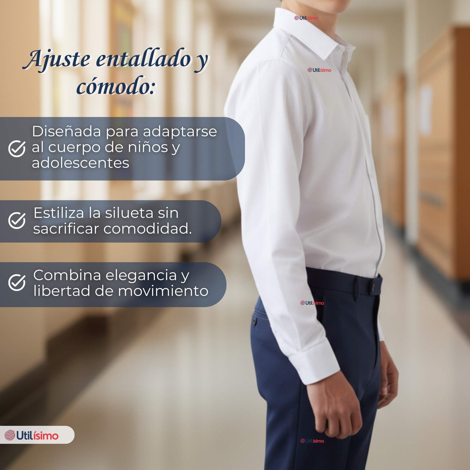 PACK 3 CAMISAS ESCOLARES BLANCA MANGA LARGA COLEGIO PARA NIÑOS Y JUVENIL - 9