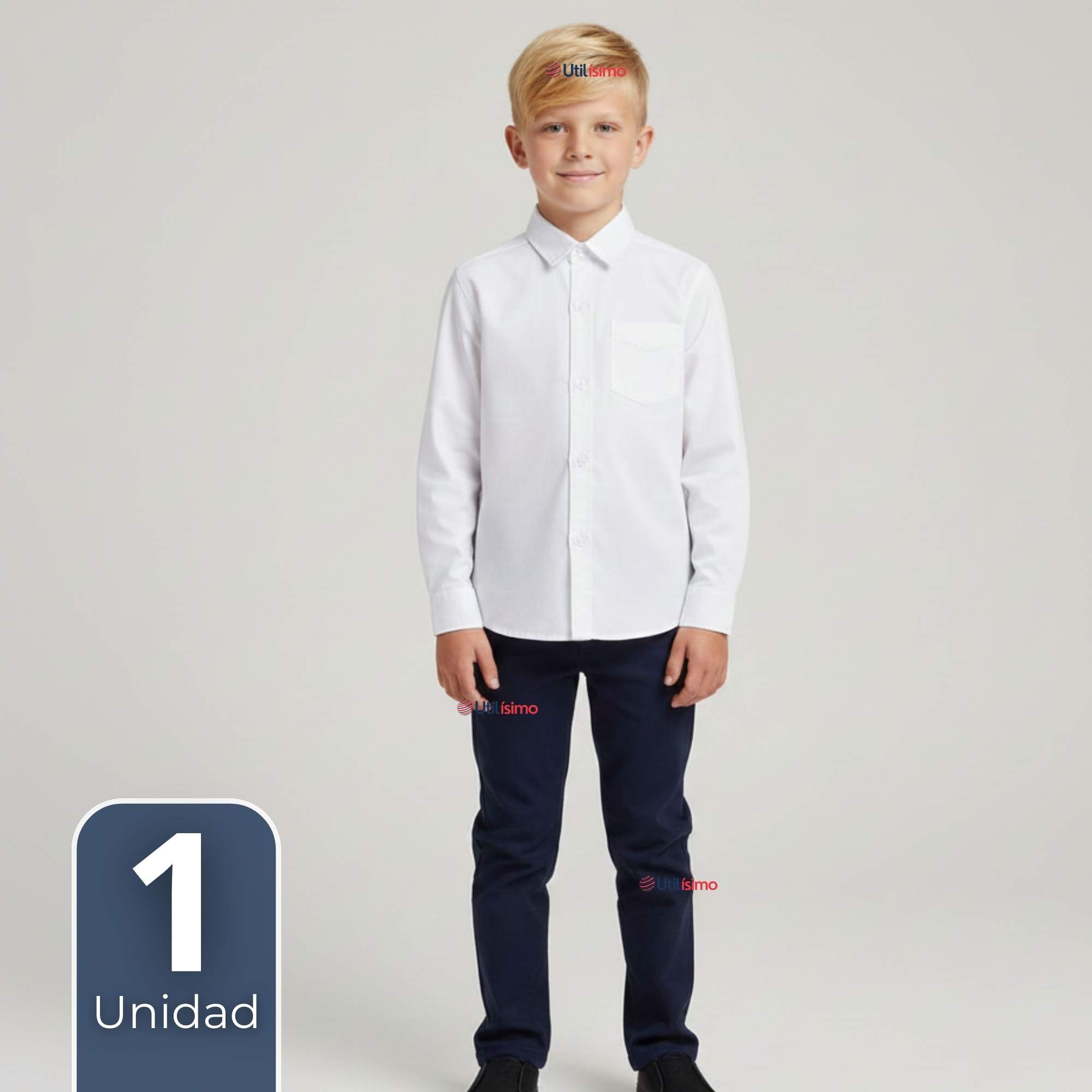CAMISA ESCOLAR BLANCA MANGA LARGA COLEGIO PARA NIÑOS Y JUVENIL - 1