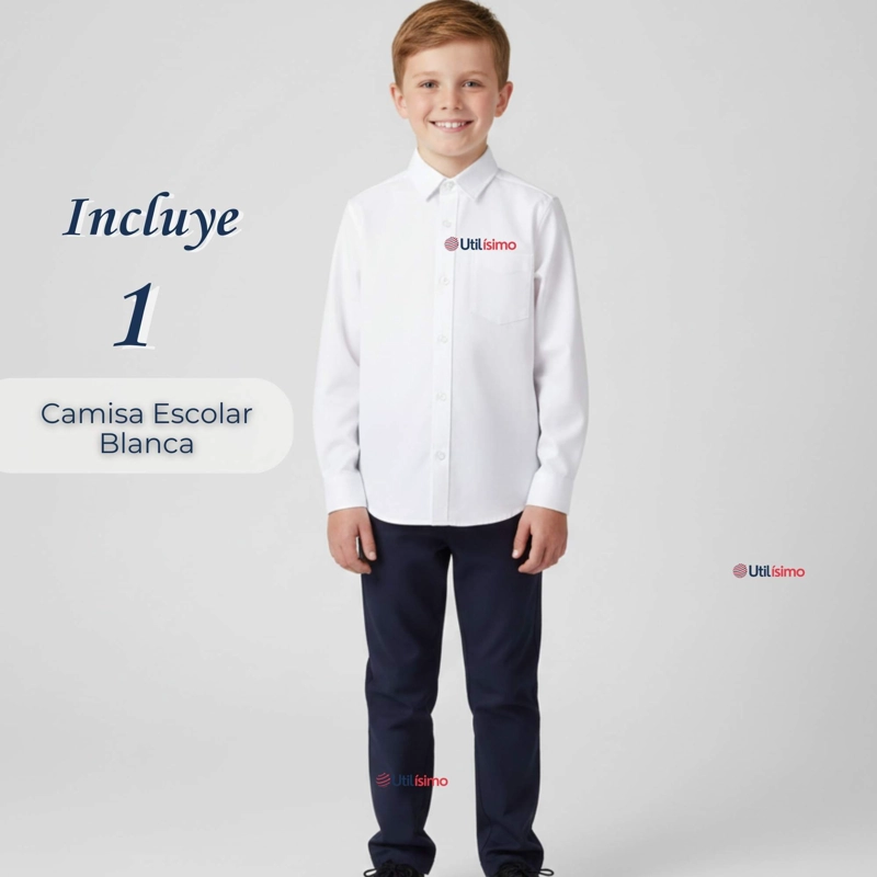 CAMISA ESCOLAR BLANCA MANGA LARGA COLEGIO PARA NIÑOS Y JUVENIL - 4