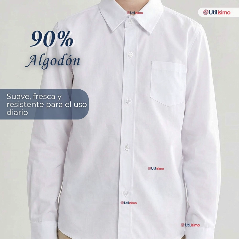 CAMISA ESCOLAR BLANCA MANGA LARGA COLEGIO PARA NIÑOS Y JUVENIL - 6