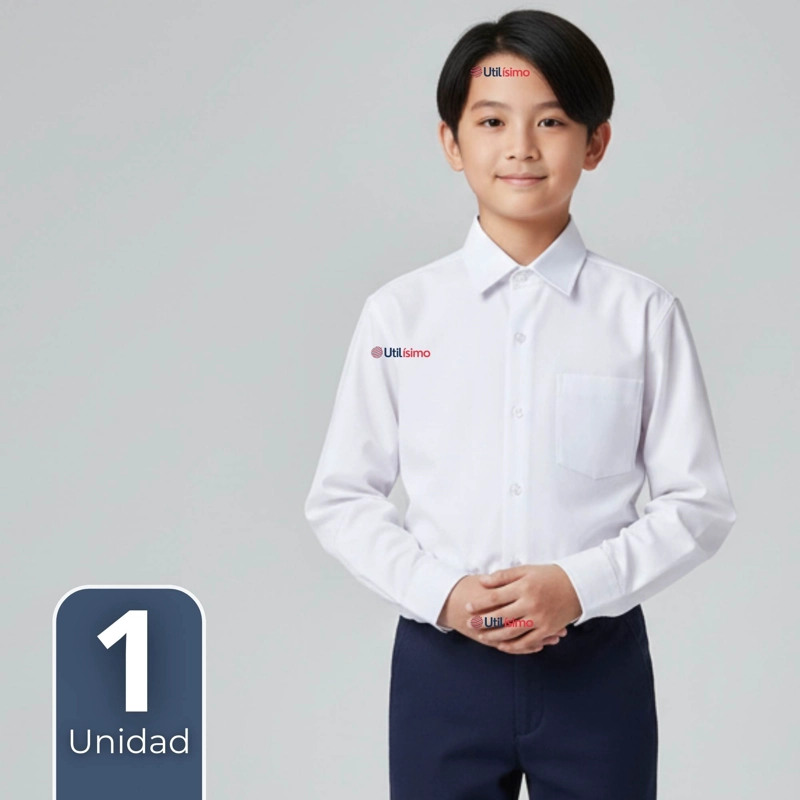 CAMISA ESCOLAR BLANCA MANGA LARGA COLEGIO PARA NIÑOS Y JUVENIL - 1