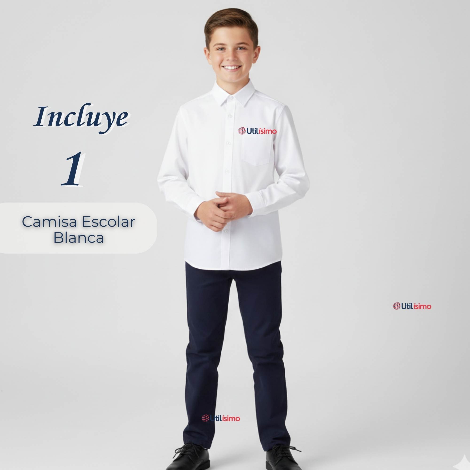 CAMISA ESCOLAR BLANCA MANGA LARGA COLEGIO PARA NIÑOS Y JUVENIL - 3