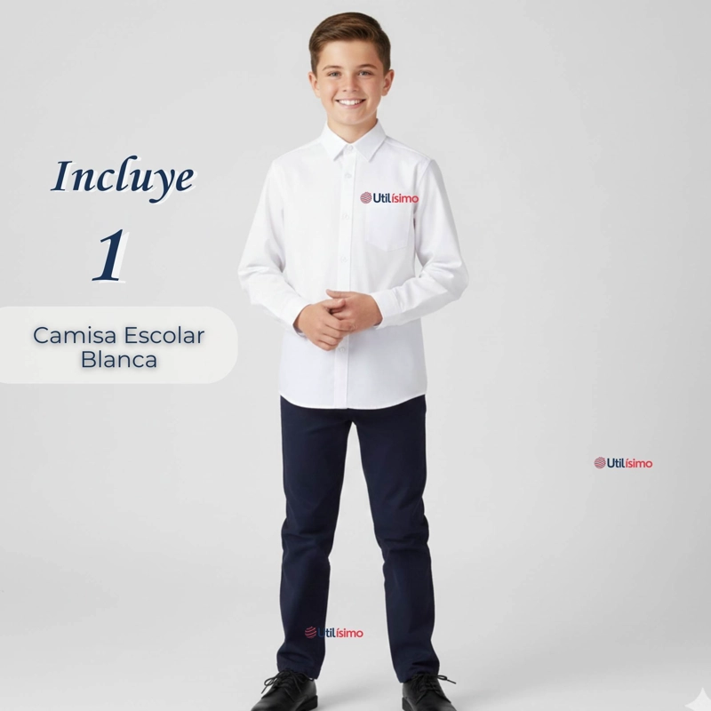 CAMISA ESCOLAR BLANCA MANGA LARGA COLEGIO PARA NIÑOS Y JUVENIL - 3