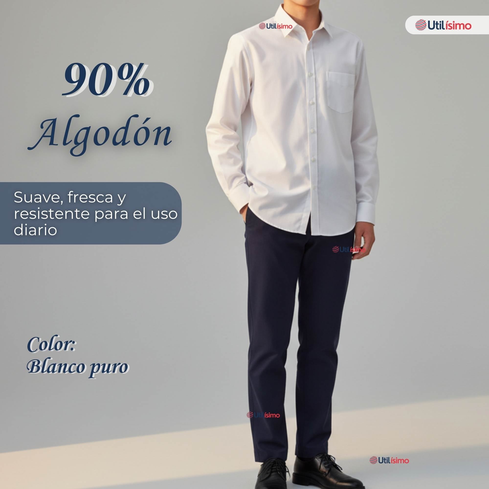 CAMISA ESCOLAR BLANCA MANGA LARGA COLEGIO PARA NIÑOS Y JUVENIL - 4