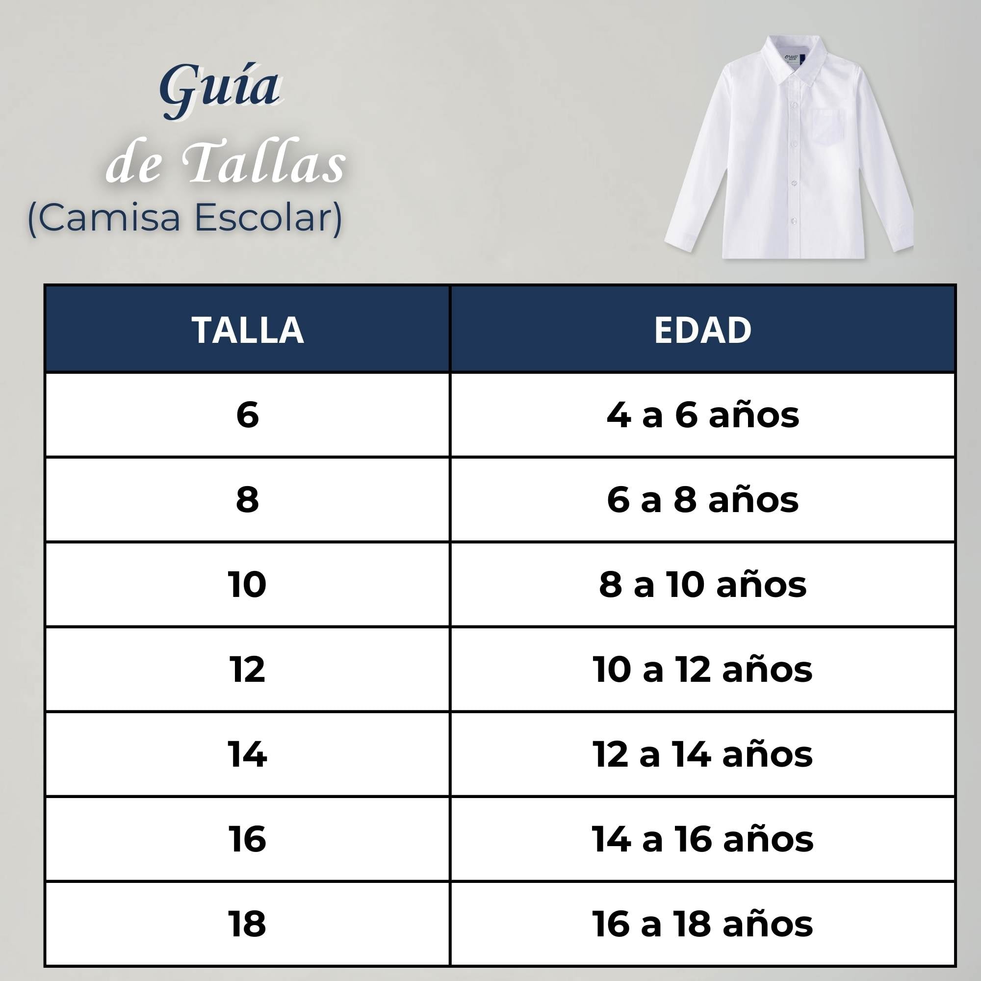CAMISA ESCOLAR BLANCA MANGA LARGA COLEGIO PARA NIÑOS Y JUVENIL - 5