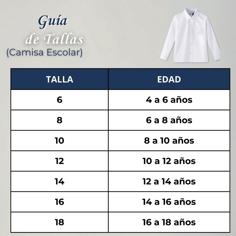 CAMISA ESCOLAR BLANCA MANGA LARGA COLEGIO PARA NIÑOS Y JUVENIL - 5