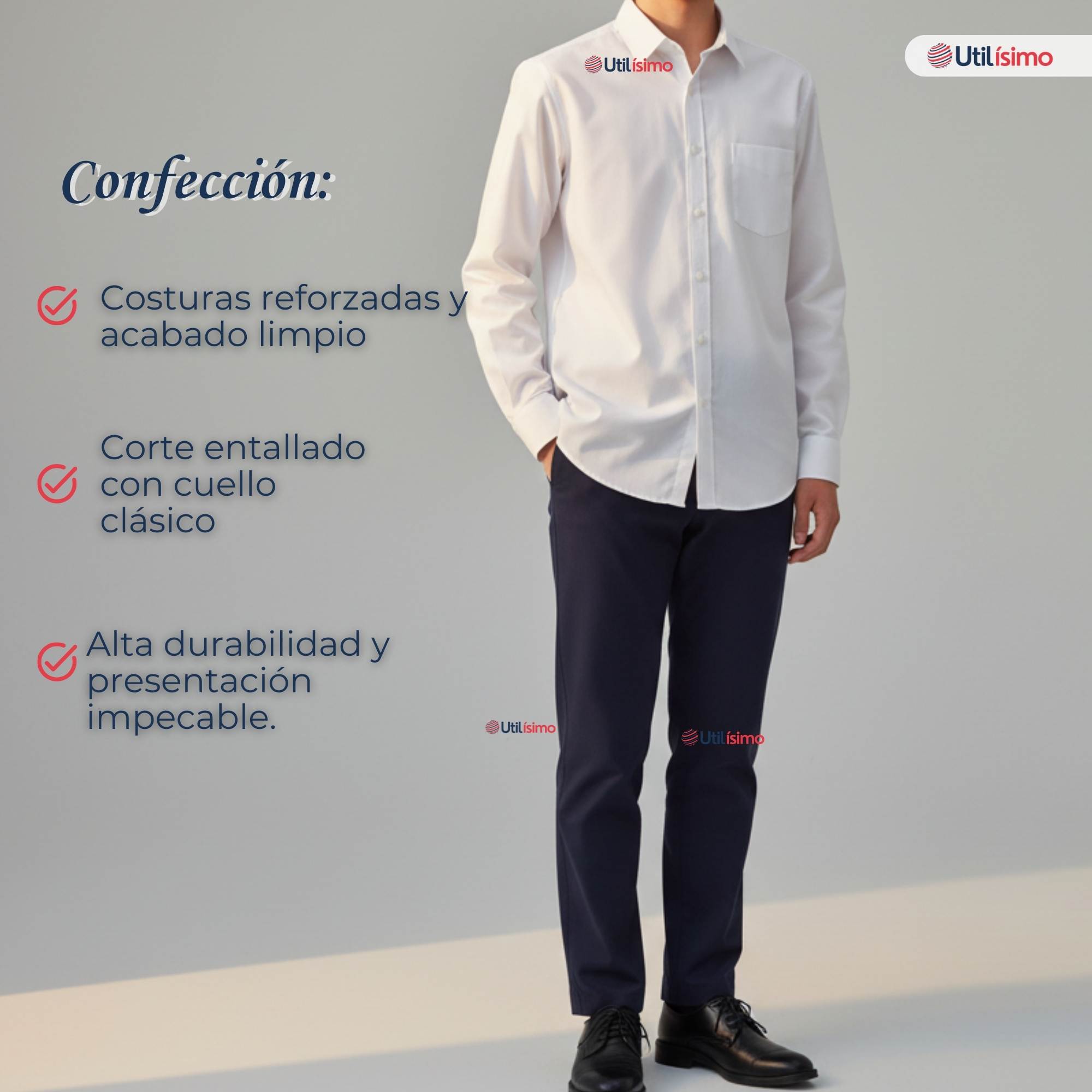 CAMISA ESCOLAR BLANCA MANGA LARGA COLEGIO PARA NIÑOS Y JUVENIL - 6