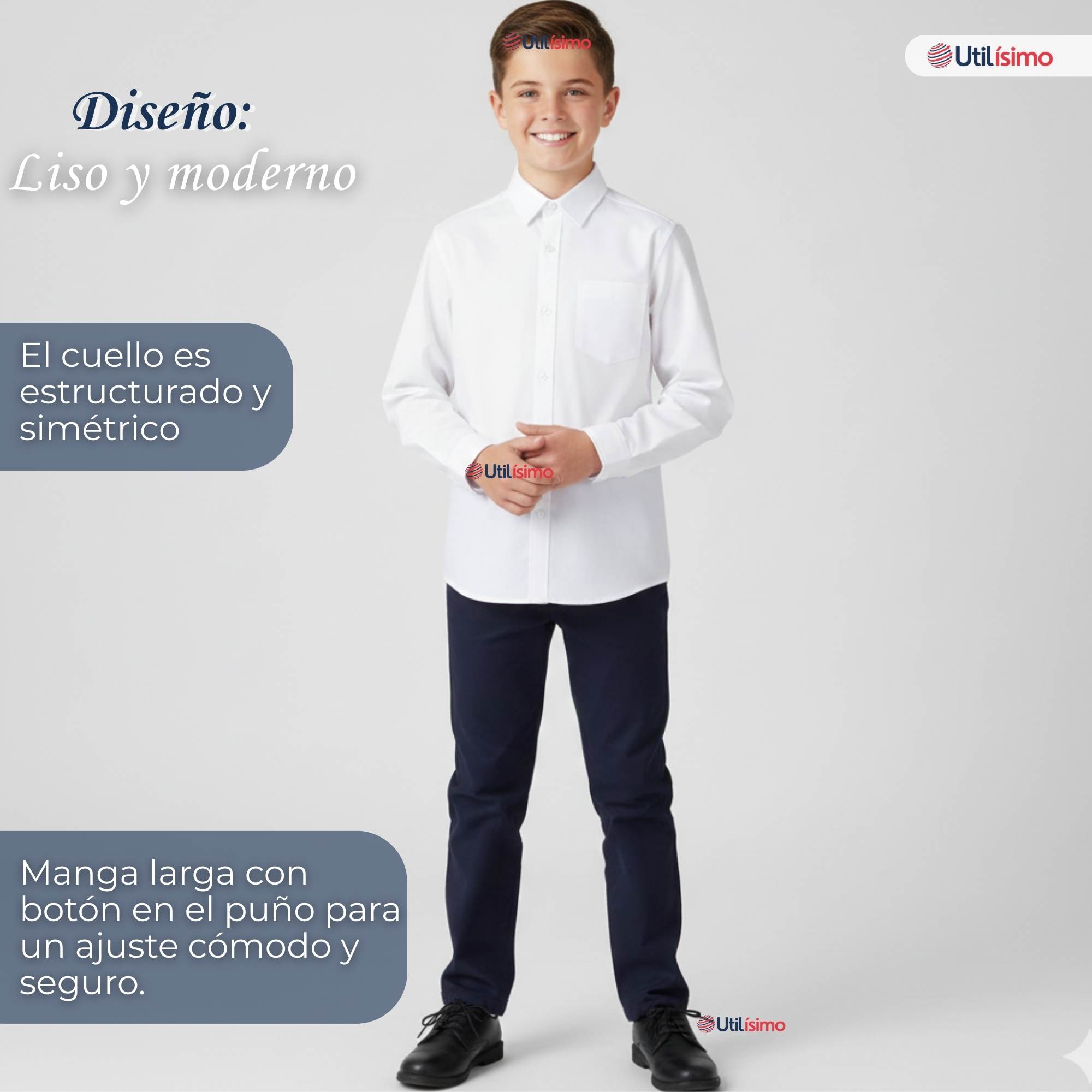 CAMISA ESCOLAR BLANCA MANGA LARGA COLEGIO PARA NIÑOS Y JUVENIL - 7