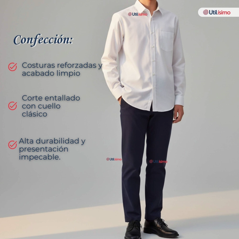 CAMISA ESCOLAR BLANCA MANGA LARGA COLEGIO PARA NIÑOS Y JUVENIL - 11