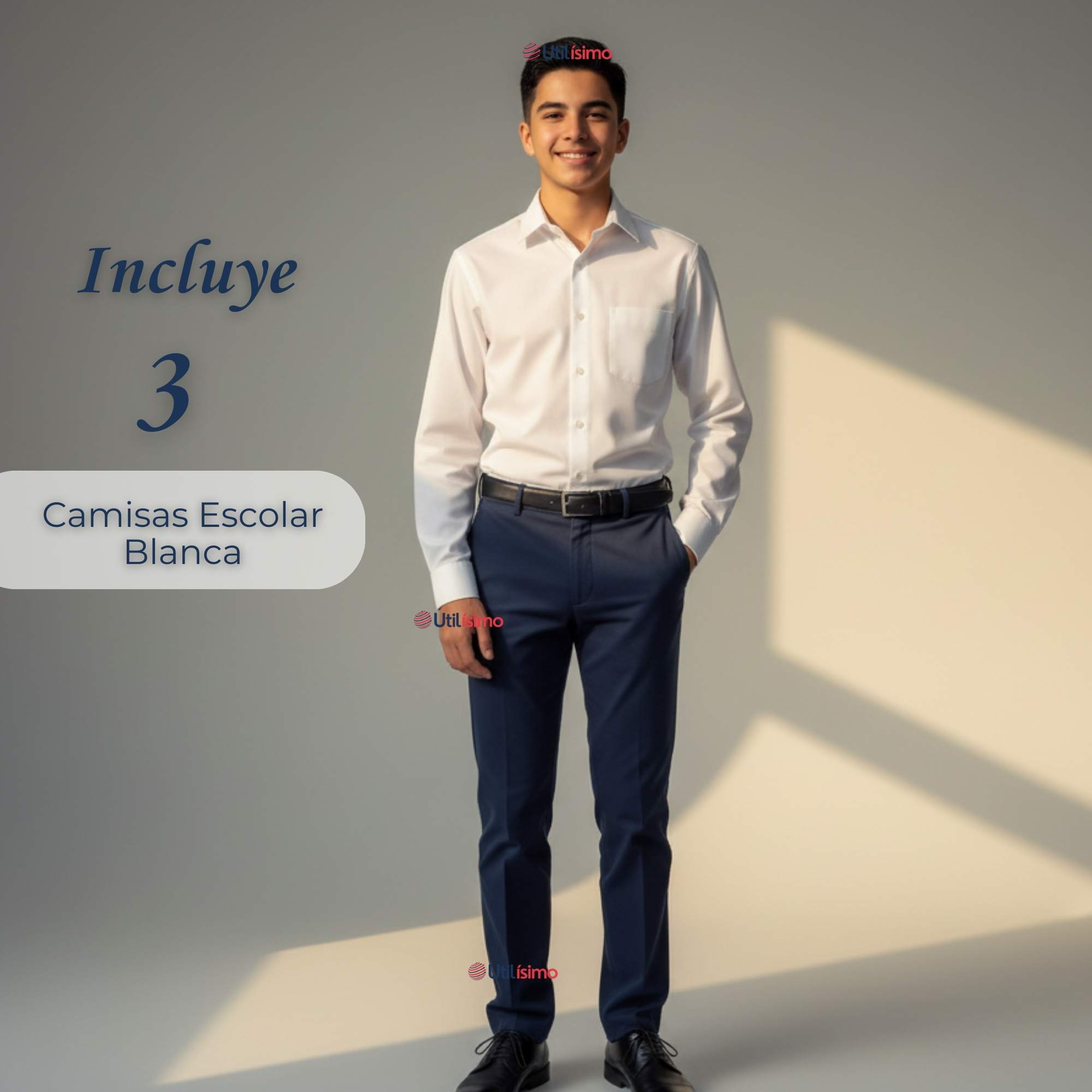 PACK 3 CAMISAS ESCOLARES BLANCA MANGA LARGA COLEGIO PARA NIÑOS Y JUVENIL - 4